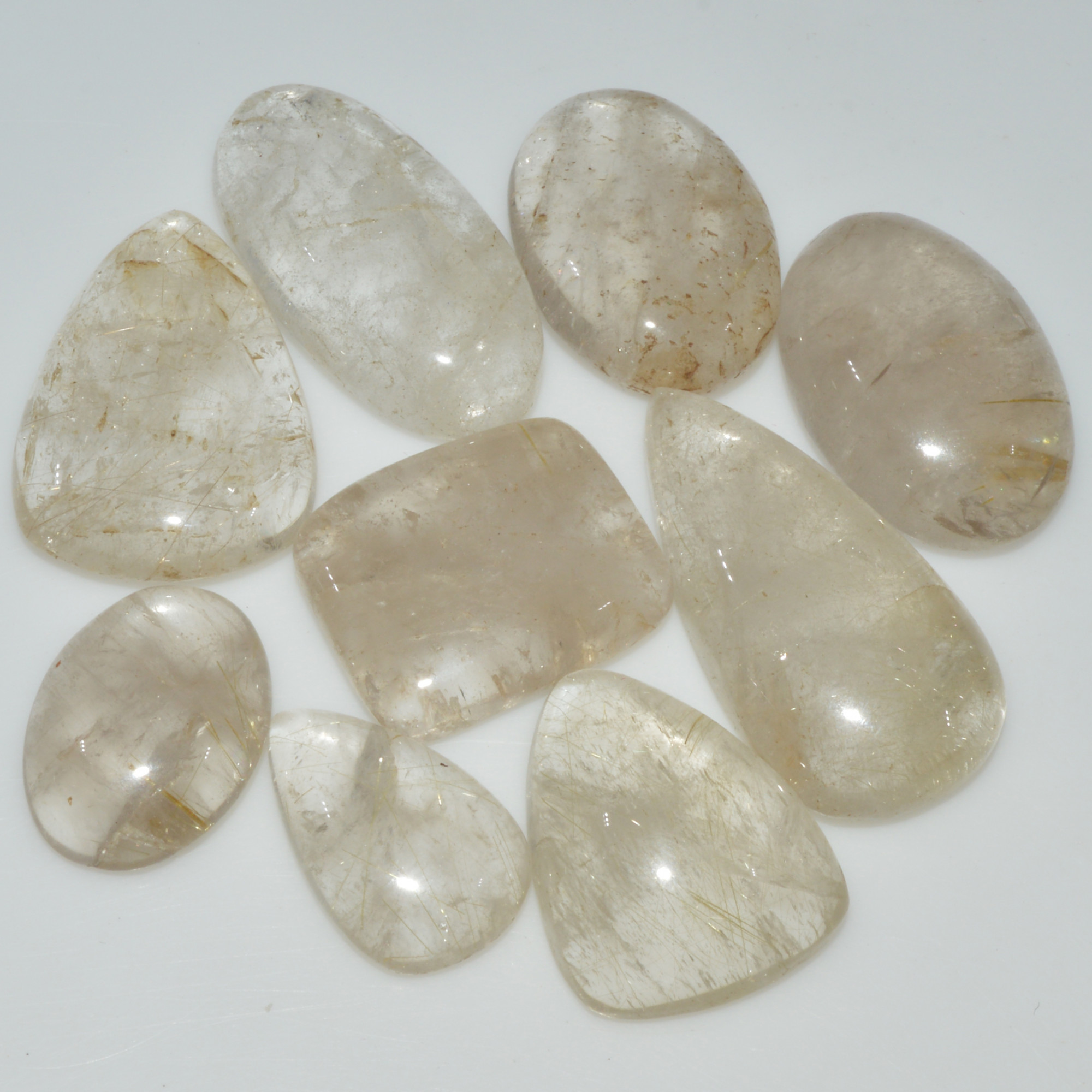 9 Pcs 202 Cts Natural Rutile Quartz Mixed Shape Cabochon Loose Gemstone Lot 30x14 18x10mm 3403
