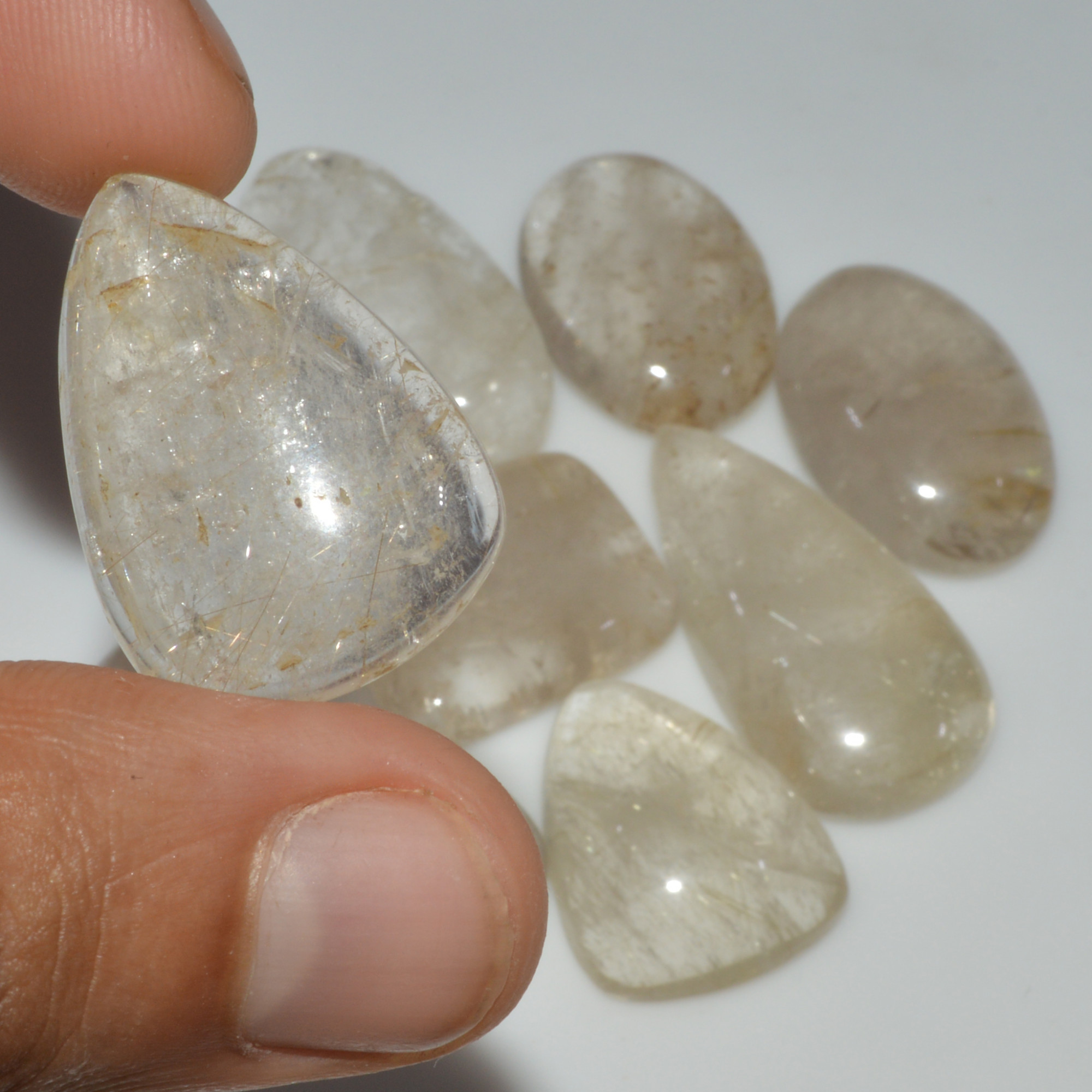 9 Pcs 202 Cts Natural Rutile Quartz Mixed Shape Cabochon Loose Gemstone Lot 30x14 18x10mm 3403