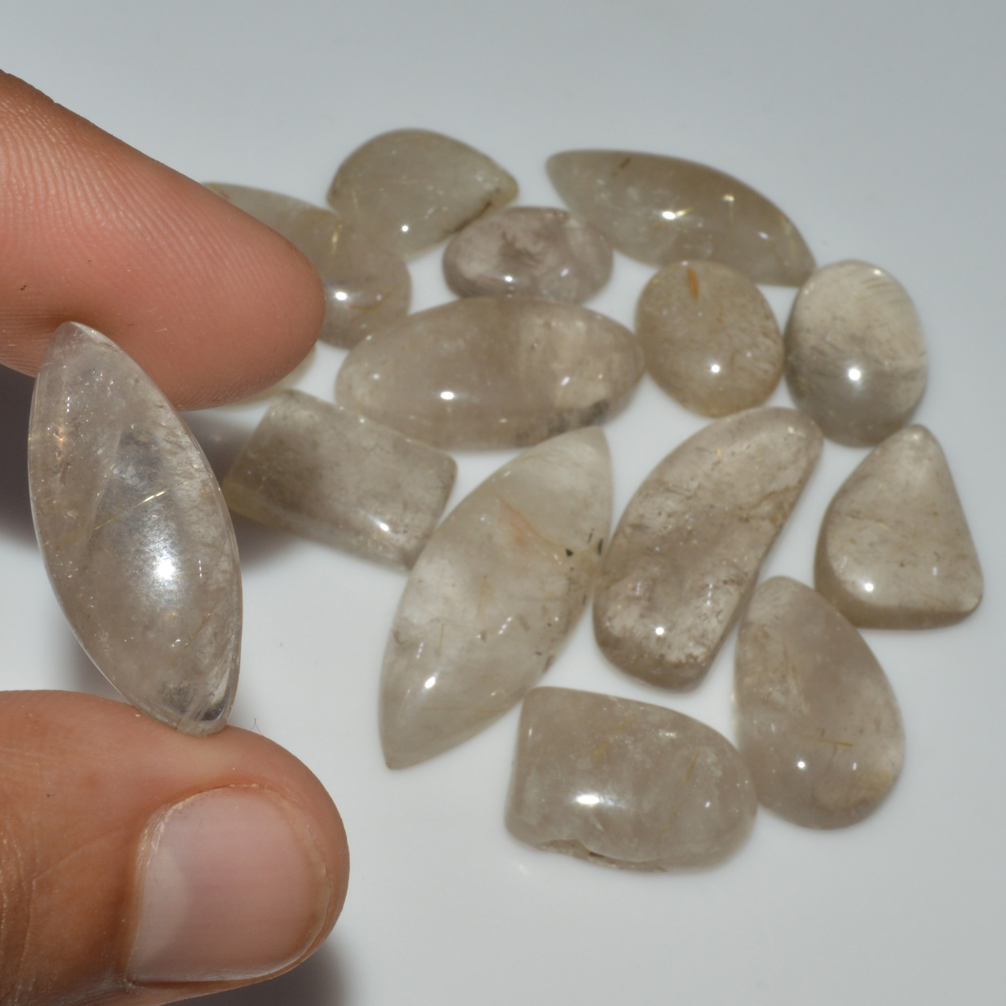 15 Pcs 211 Cts Natural Rutile Quartz Mixed Shape Cabochon Loose Gemstone Lot 35x12 14x10mm 3404