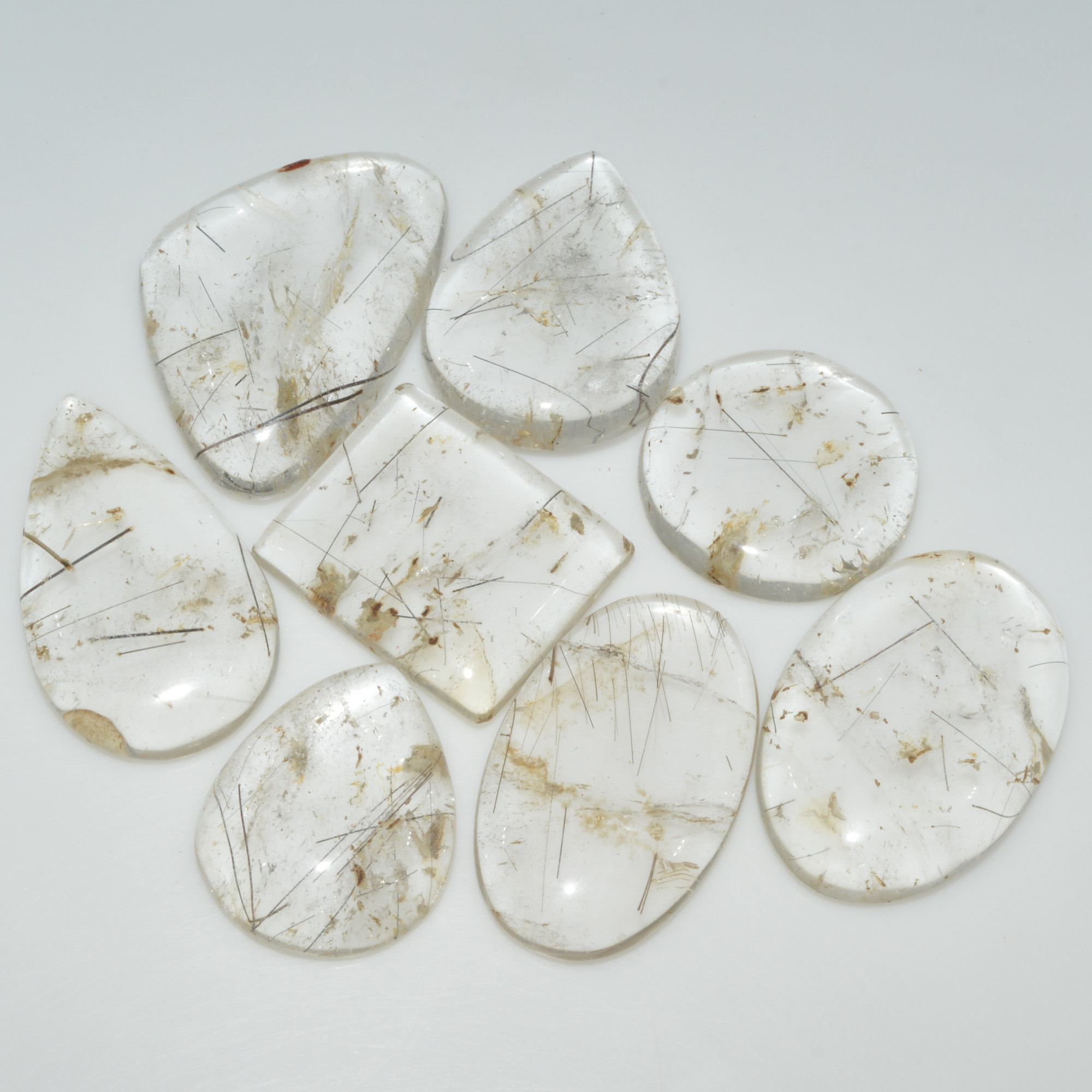 8 Pcs 304 Cts Natural Rutile Quartz Mixed Shape Cabochon Loose Gemstone Lot 37x24 24x20mm 3405