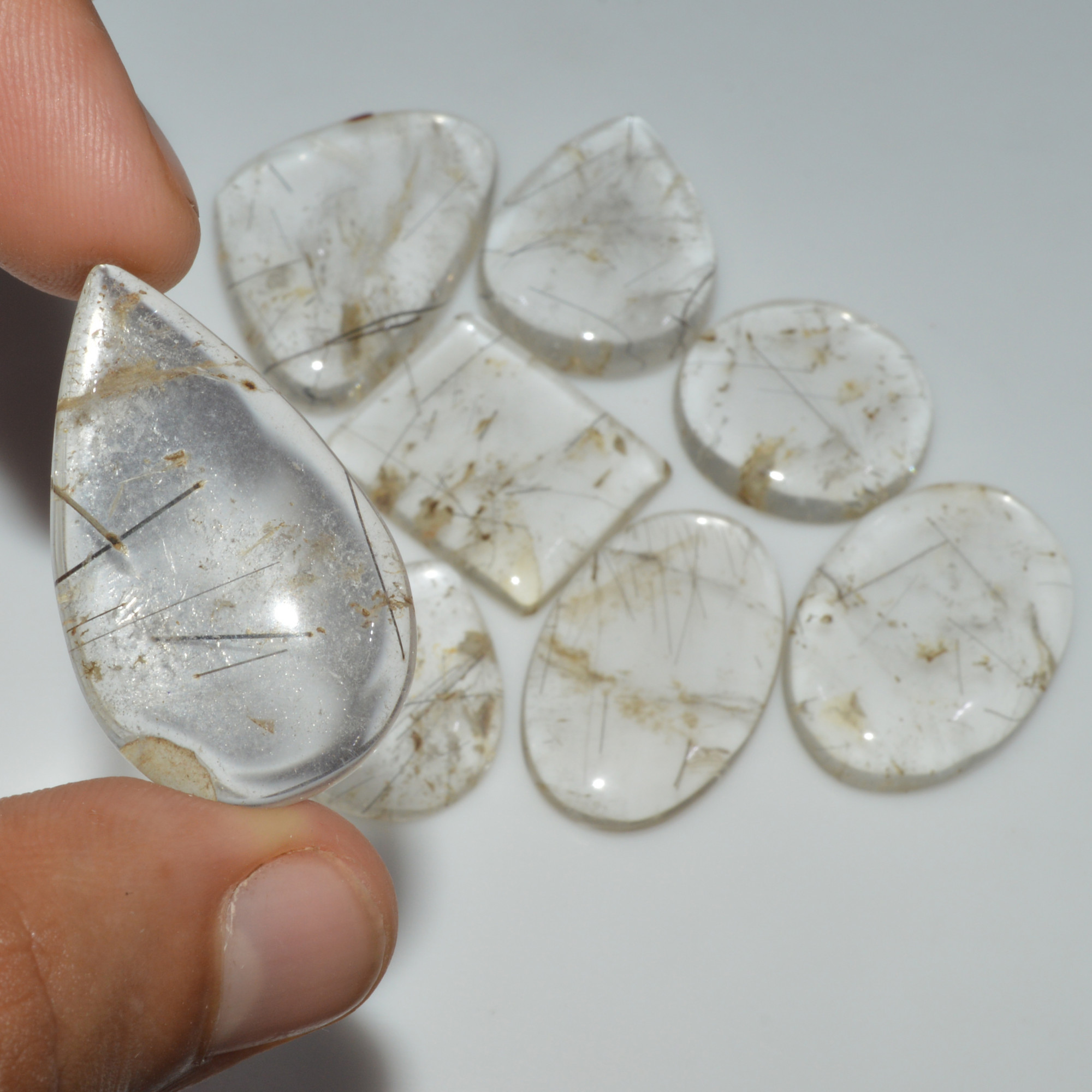 8 Pcs 304 Cts Natural Rutile Quartz Mixed Shape Cabochon Loose Gemstone Lot 37x24 24x20mm 3405