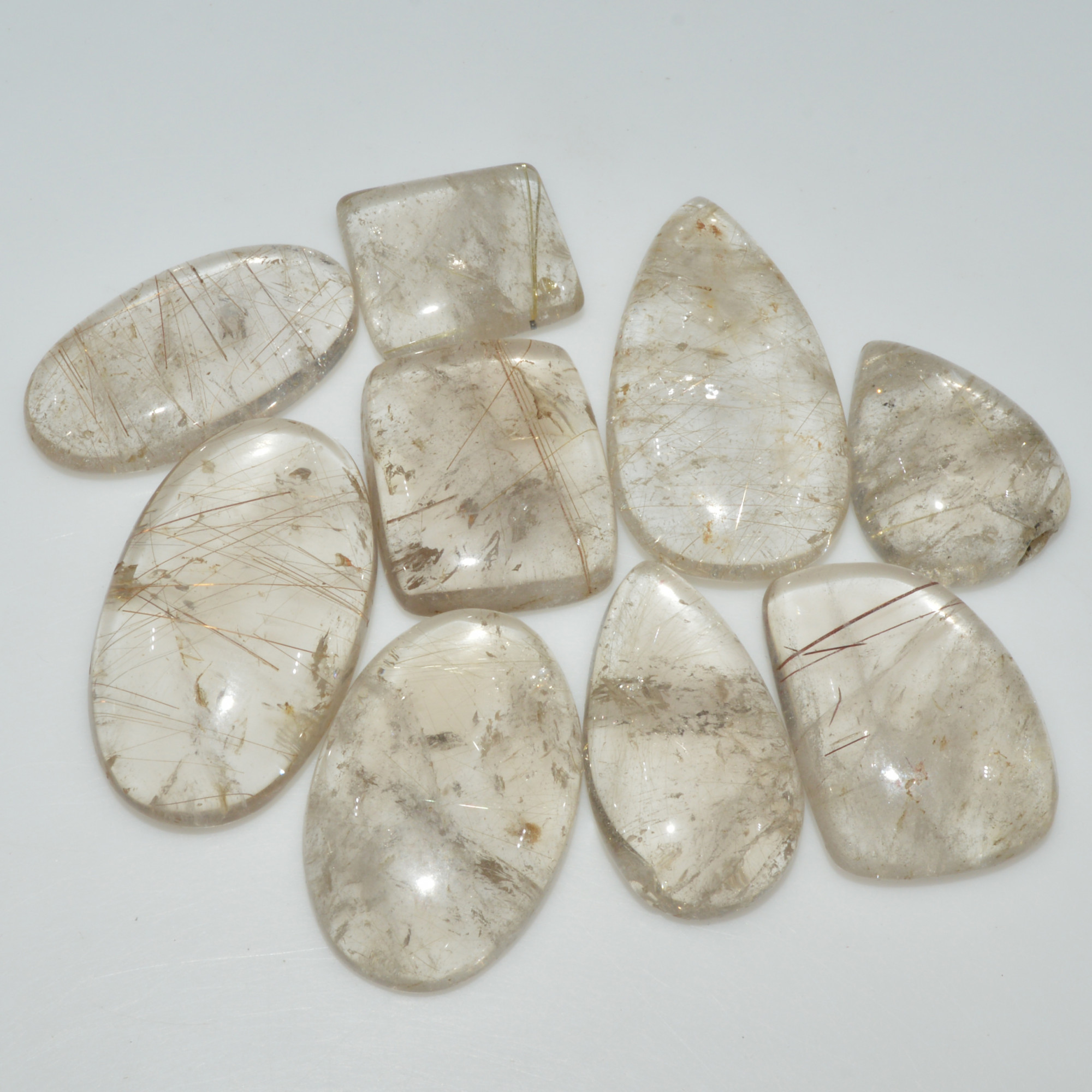9 Pcs 278 Cts Natural Rutile Quartz Mixed Shape Cabochon Loose Gemstone Lot 34x18 16x14mm 3406