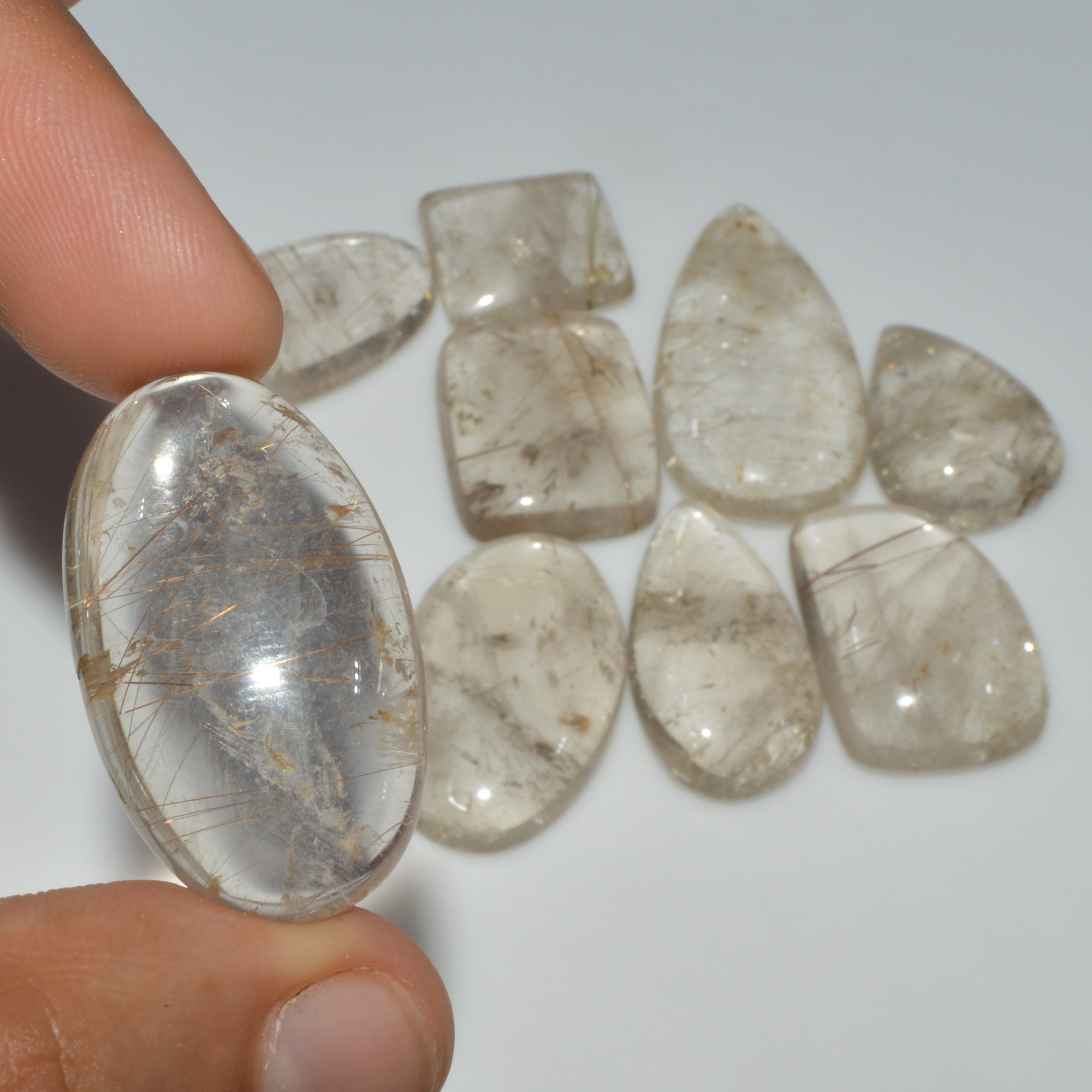 9 Pcs 278 Cts Natural Rutile Quartz Mixed Shape Cabochon Loose Gemstone Lot 34x18 16x14mm 3406