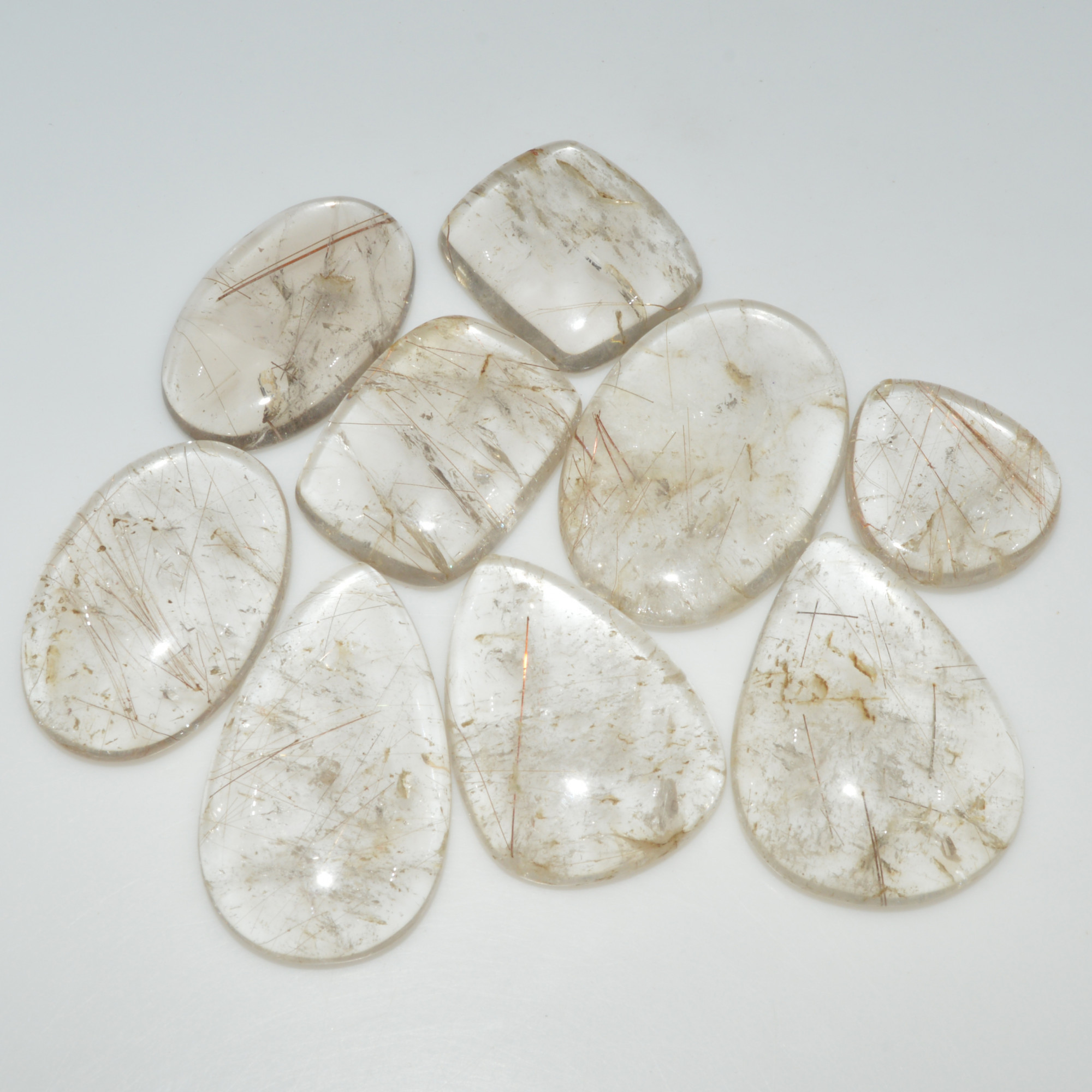 9 Pcs 420 Cts Natural Rutile Quartz Mixed Shape Cabochon Loose Gemstone Lot 38x20 22x20mm 3407