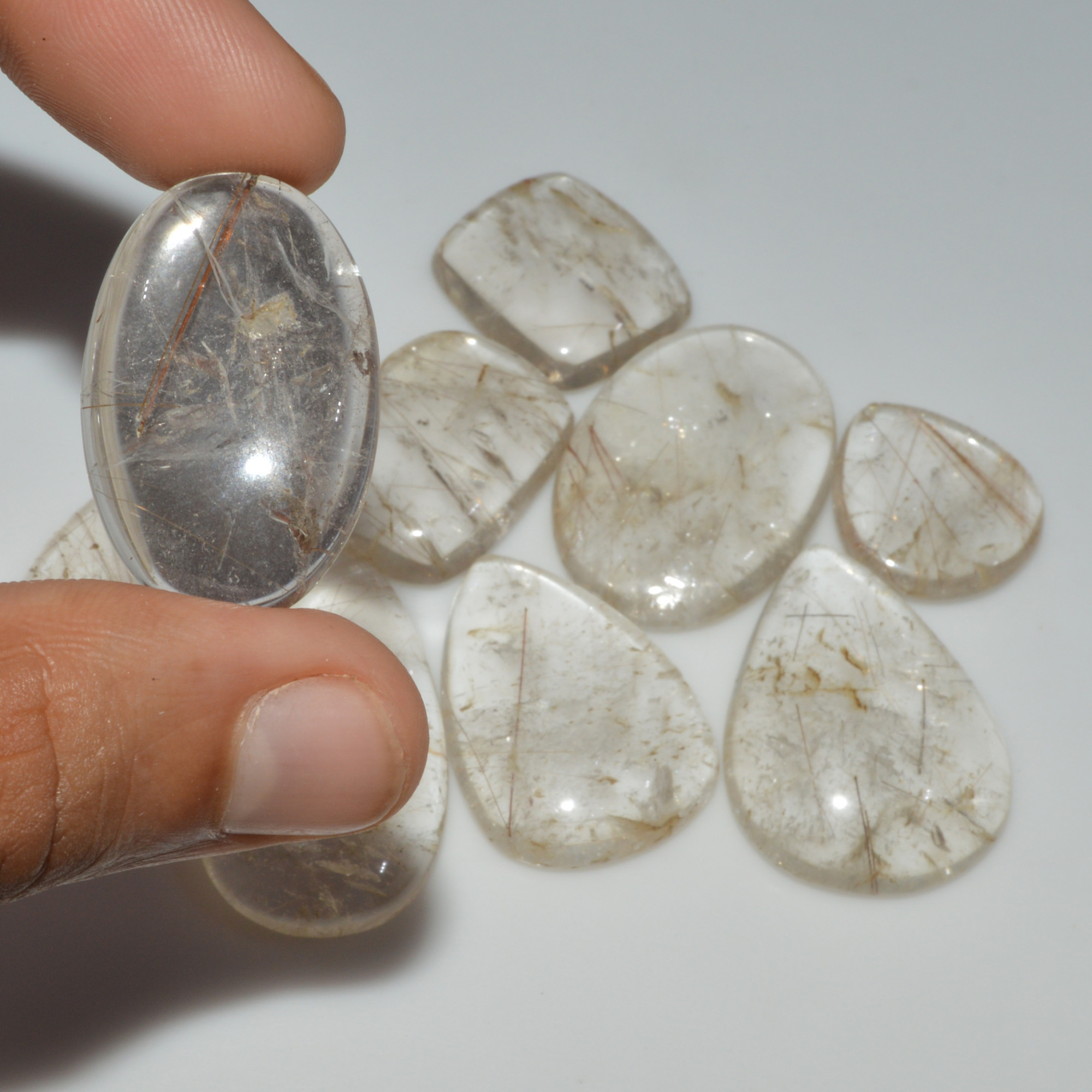 9 Pcs 420 Cts Natural Rutile Quartz Mixed Shape Cabochon Loose Gemstone Lot 38x20 22x20mm 3407