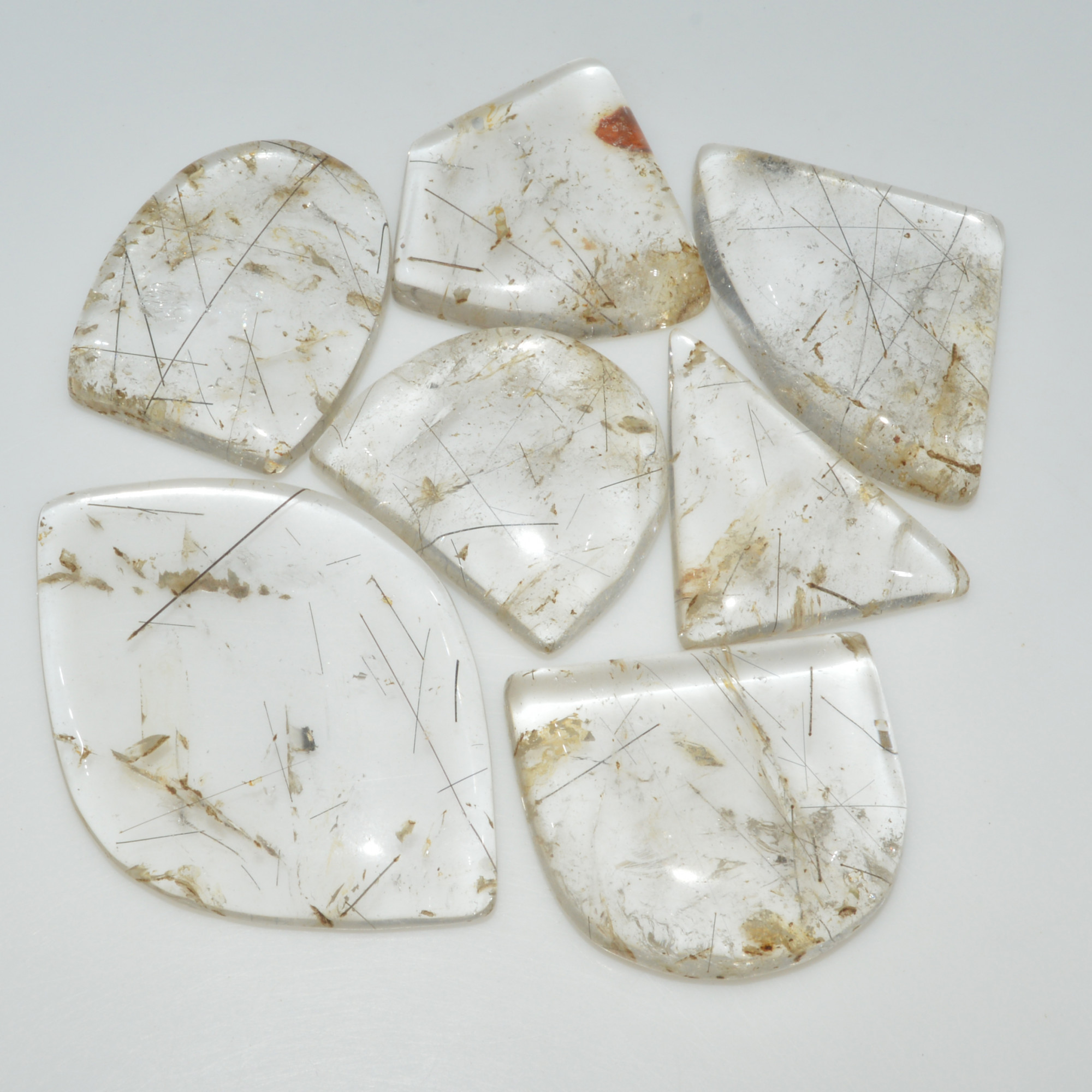 7 Pcs 377 Cts Natural Rutile Quartz Mixed Shape Cabochon Loose Gemstone Lot 50x33 27x24mm 3408
