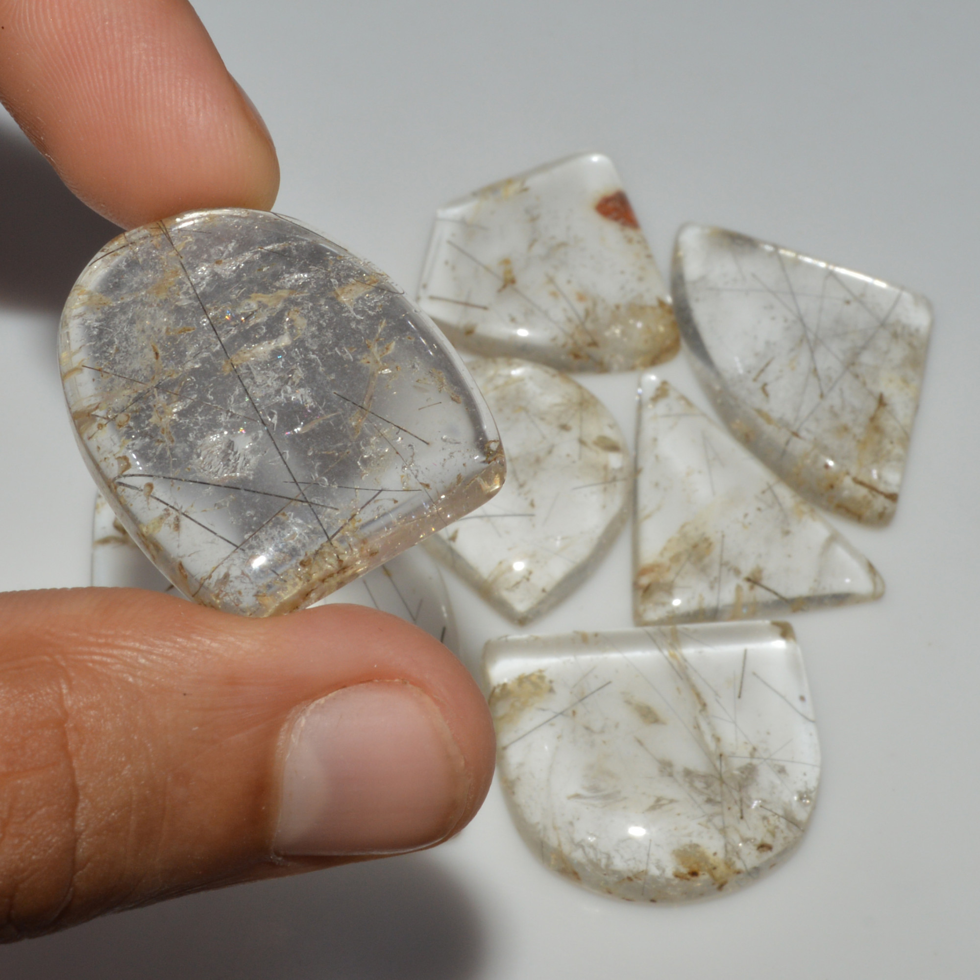 7 Pcs 377 Cts Natural Rutile Quartz Mixed Shape Cabochon Loose Gemstone Lot 50x33 27x24mm 3408