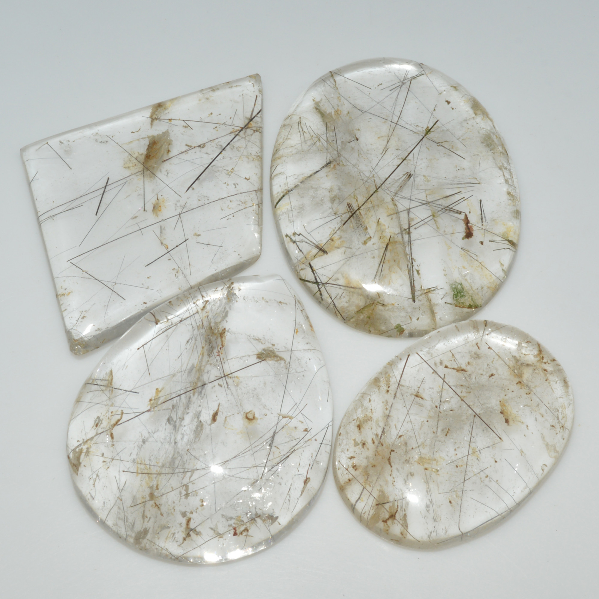 4 Pcs 439 Cts Natural Rutile Quartz Mixed Shape Cabochon Loose Gemstone Lot 56x40 36x26mm 3409