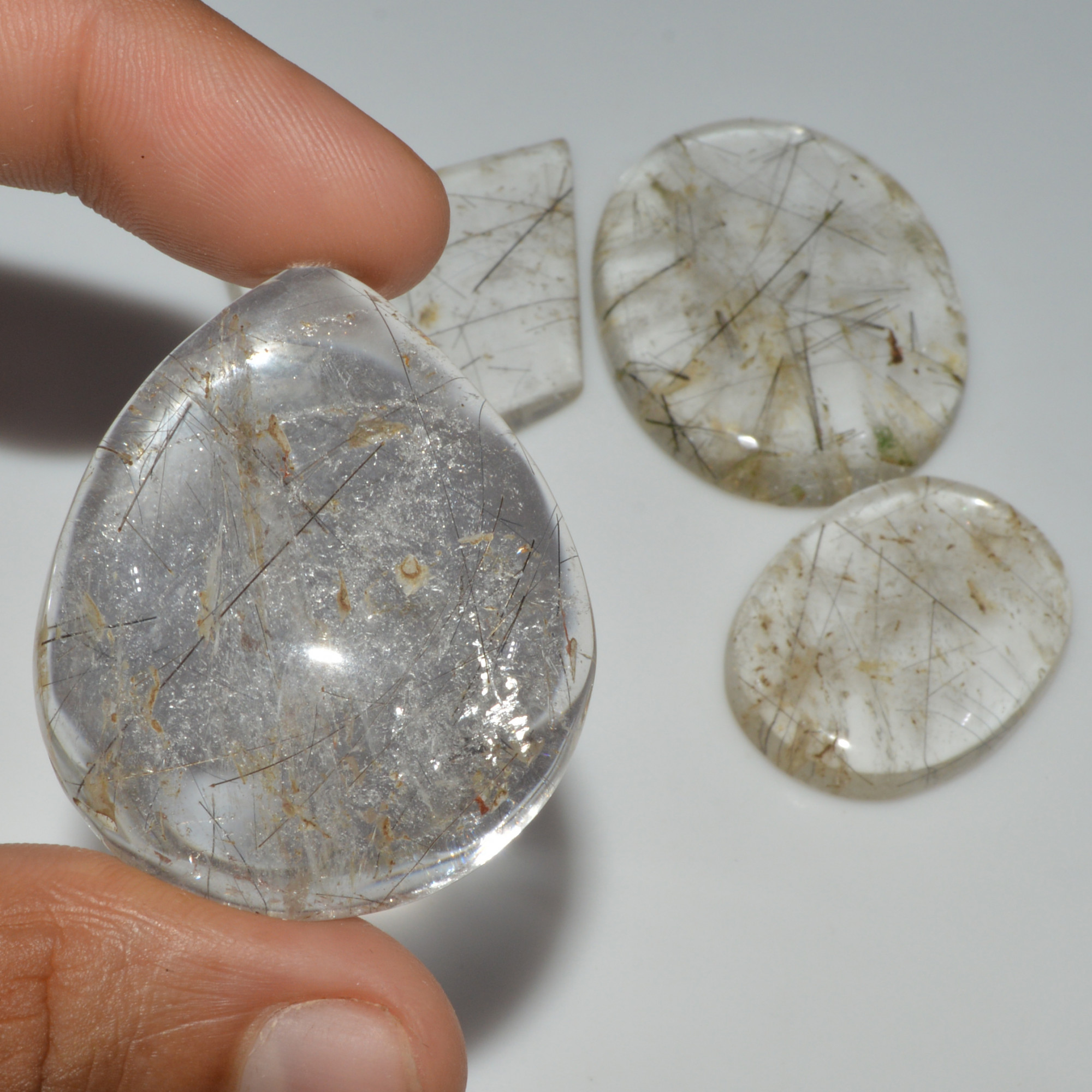 4 Pcs 439 Cts Natural Rutile Quartz Mixed Shape Cabochon Loose Gemstone Lot 56x40 36x26mm 3409