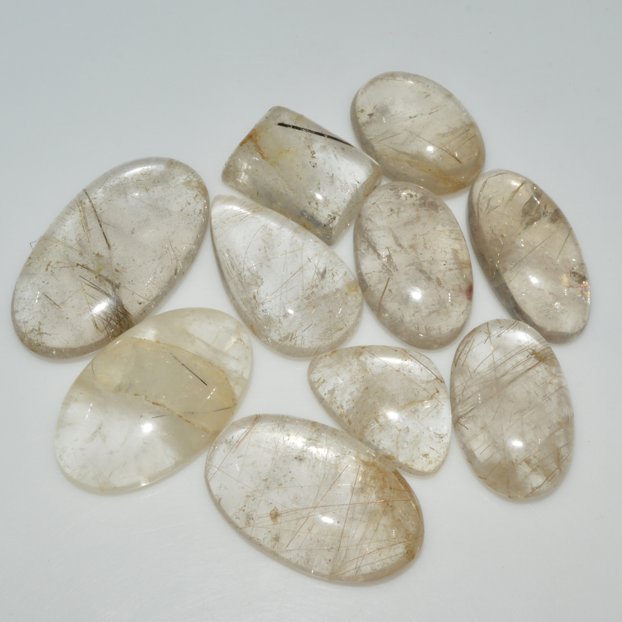 10 Pcs 267 Cts Natural Rutile Quartz Mixed Shape Cabochon Loose Gemstone Lot 34x18 18x11mm 3412