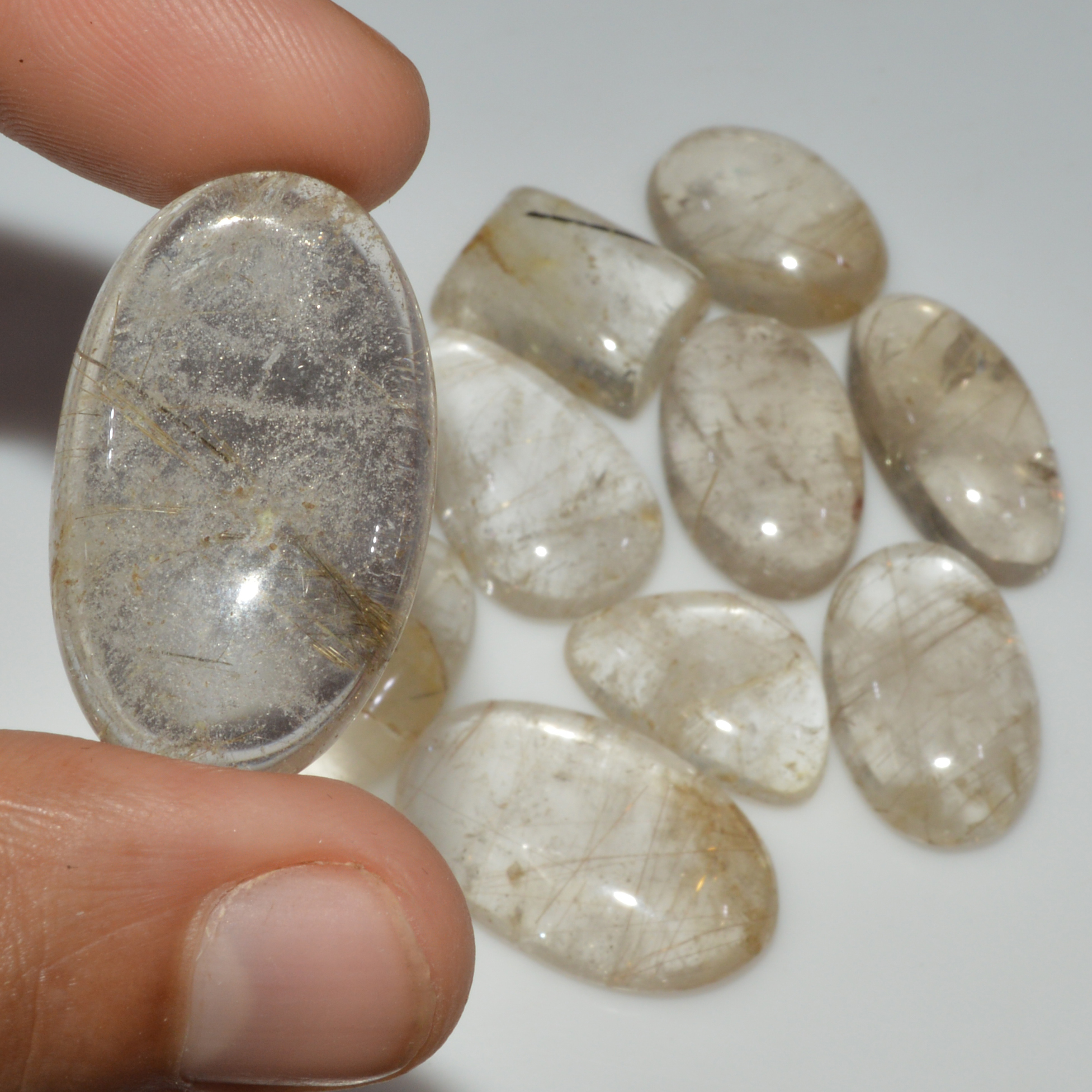 10 Pcs 267 Cts Natural Rutile Quartz Mixed Shape Cabochon Loose Gemstone Lot 34x18 18x11mm 3412
