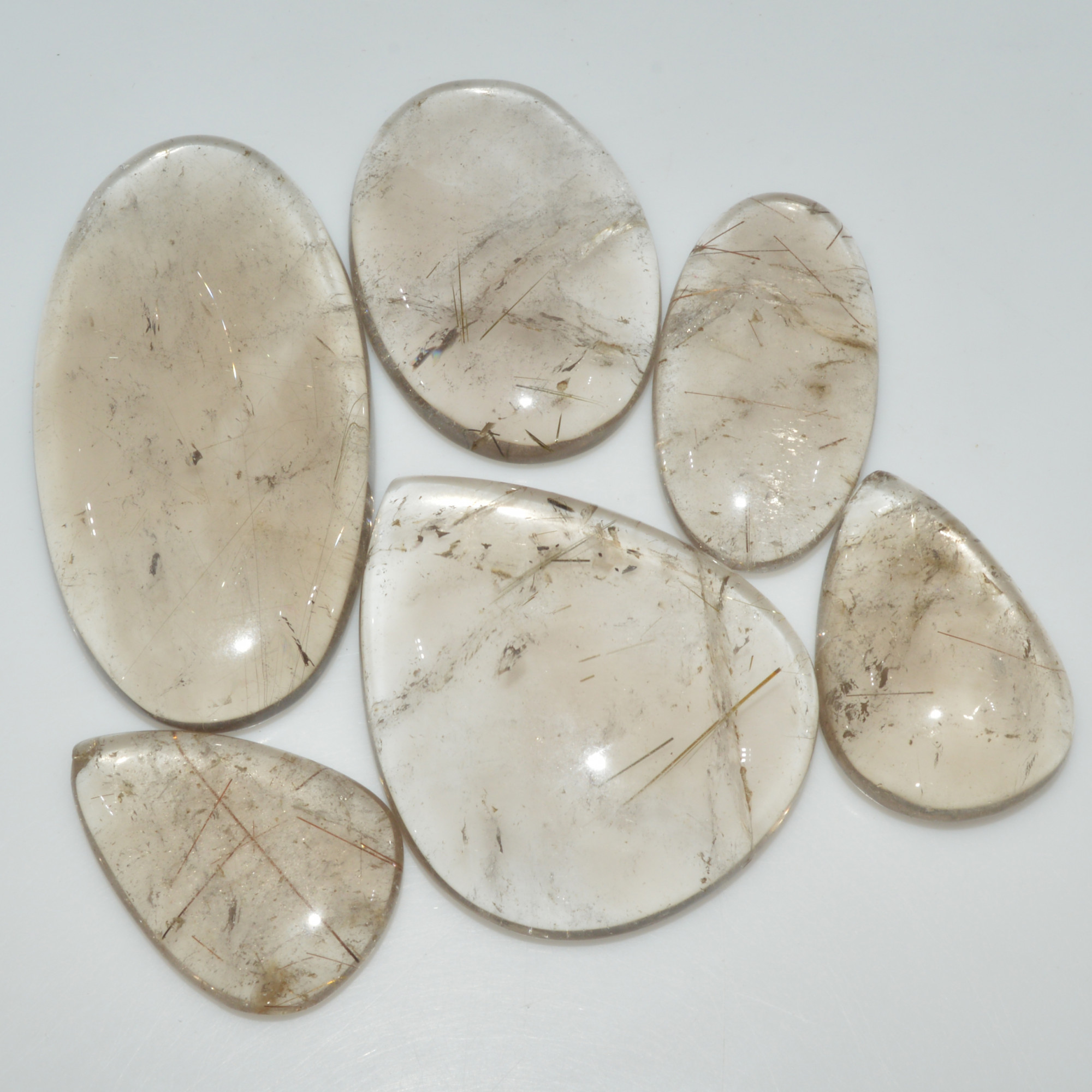 6 Pcs 478 Cts Natural Rutile Quartz Mixed Shape Cabochon Loose Gemstone Lot 59x27 30x20mm 3413