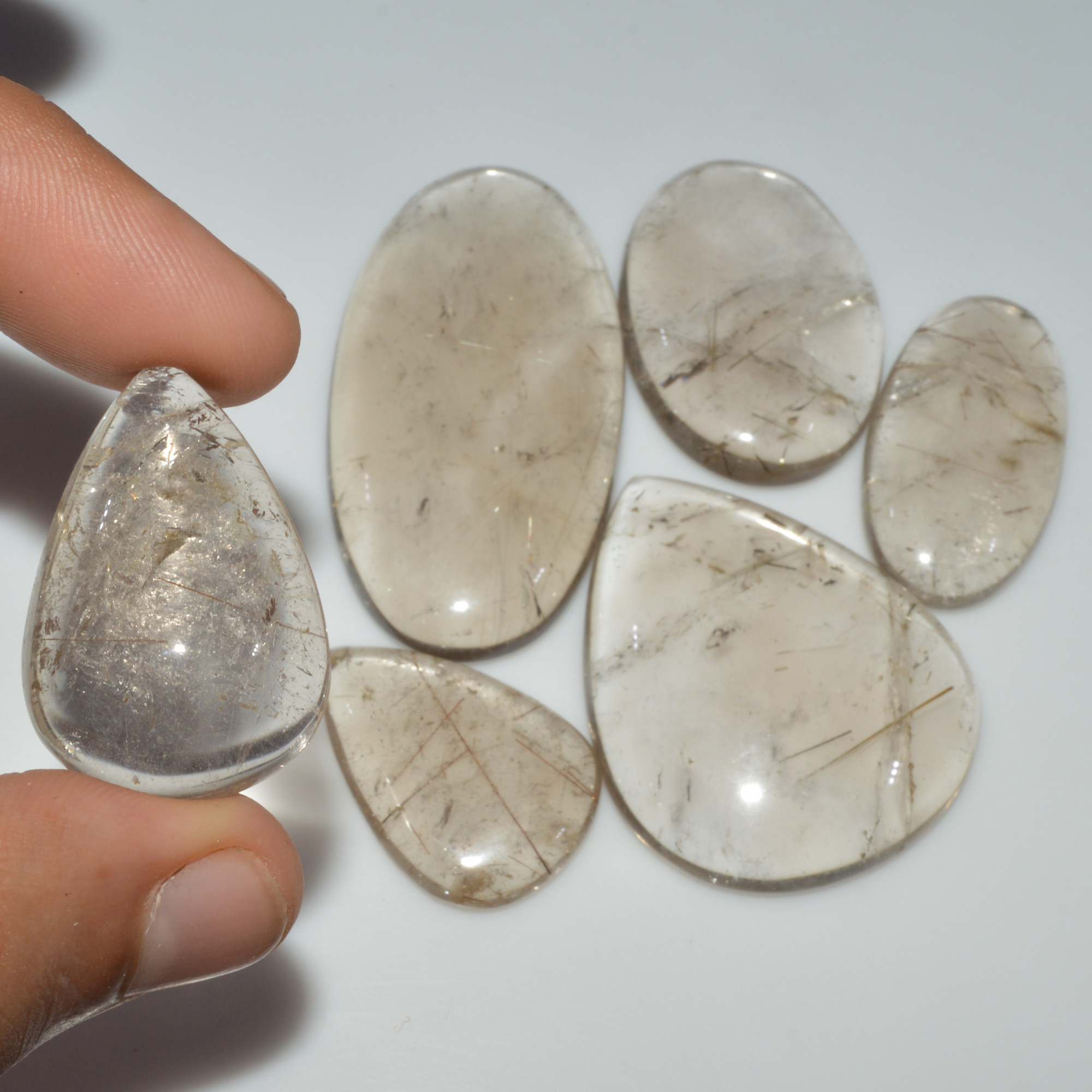 6 Pcs 478 Cts Natural Rutile Quartz Mixed Shape Cabochon Loose Gemstone Lot 59x27 30x20mm 3413