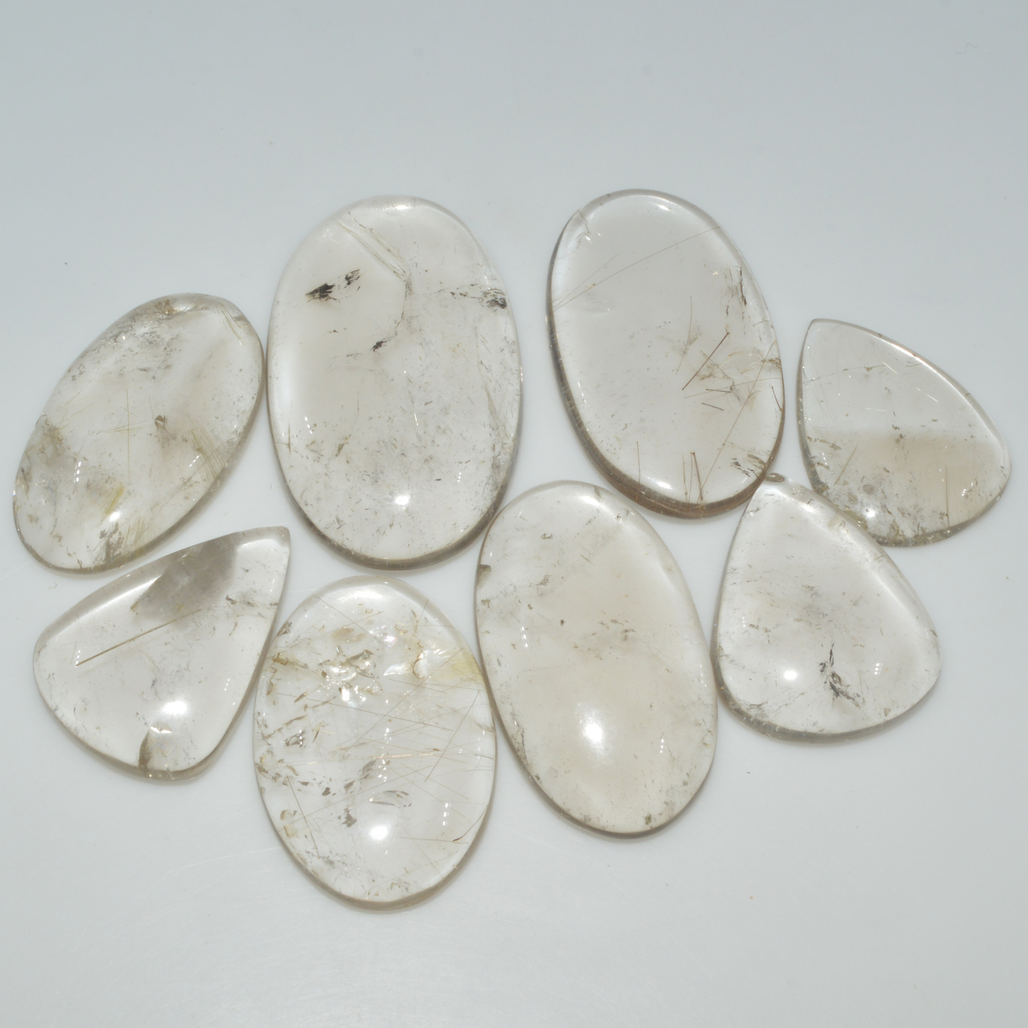 8 Pcs 401 Cts Natural Rutile Quartz Mixed Shape Cabochon Loose Gemstone Lot 45x25 29x22mm 3414