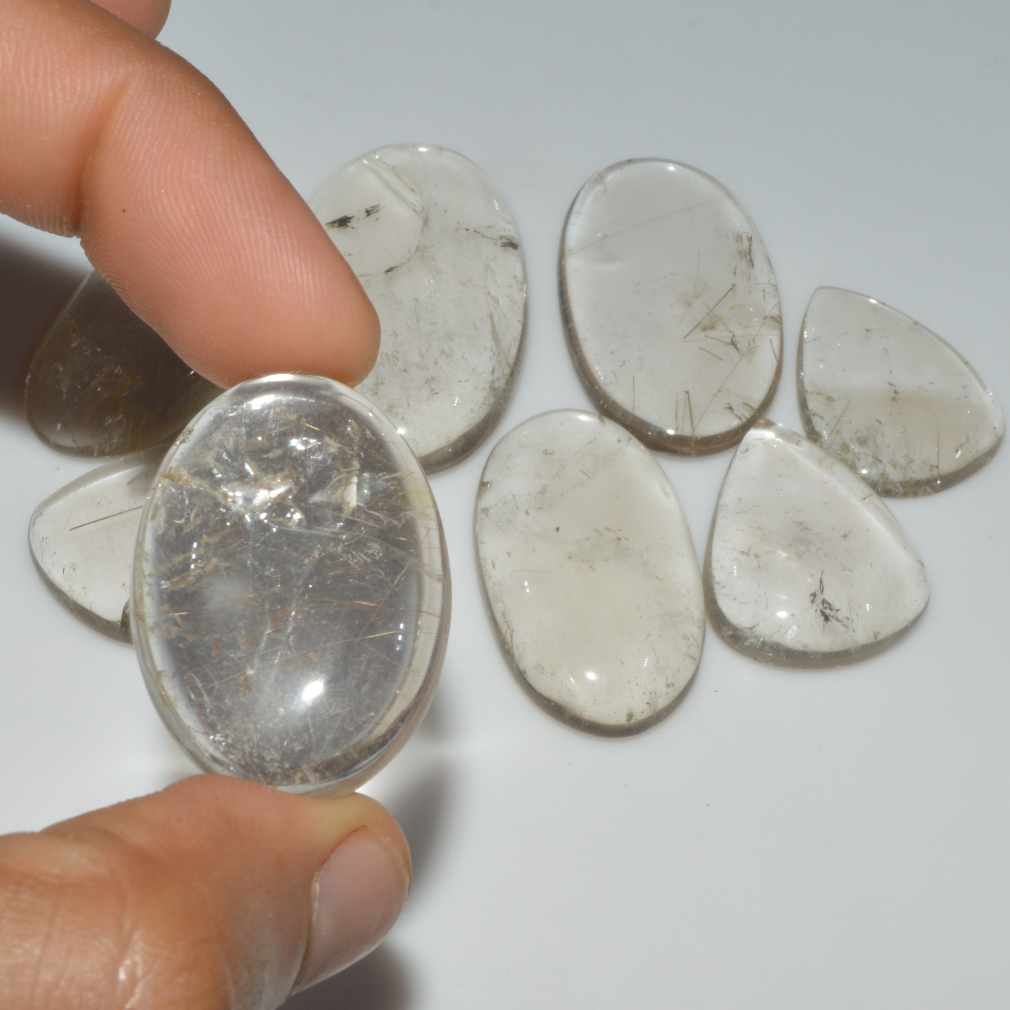 8 Pcs 401 Cts Natural Rutile Quartz Mixed Shape Cabochon Loose Gemstone Lot 45x25 29x22mm 3414