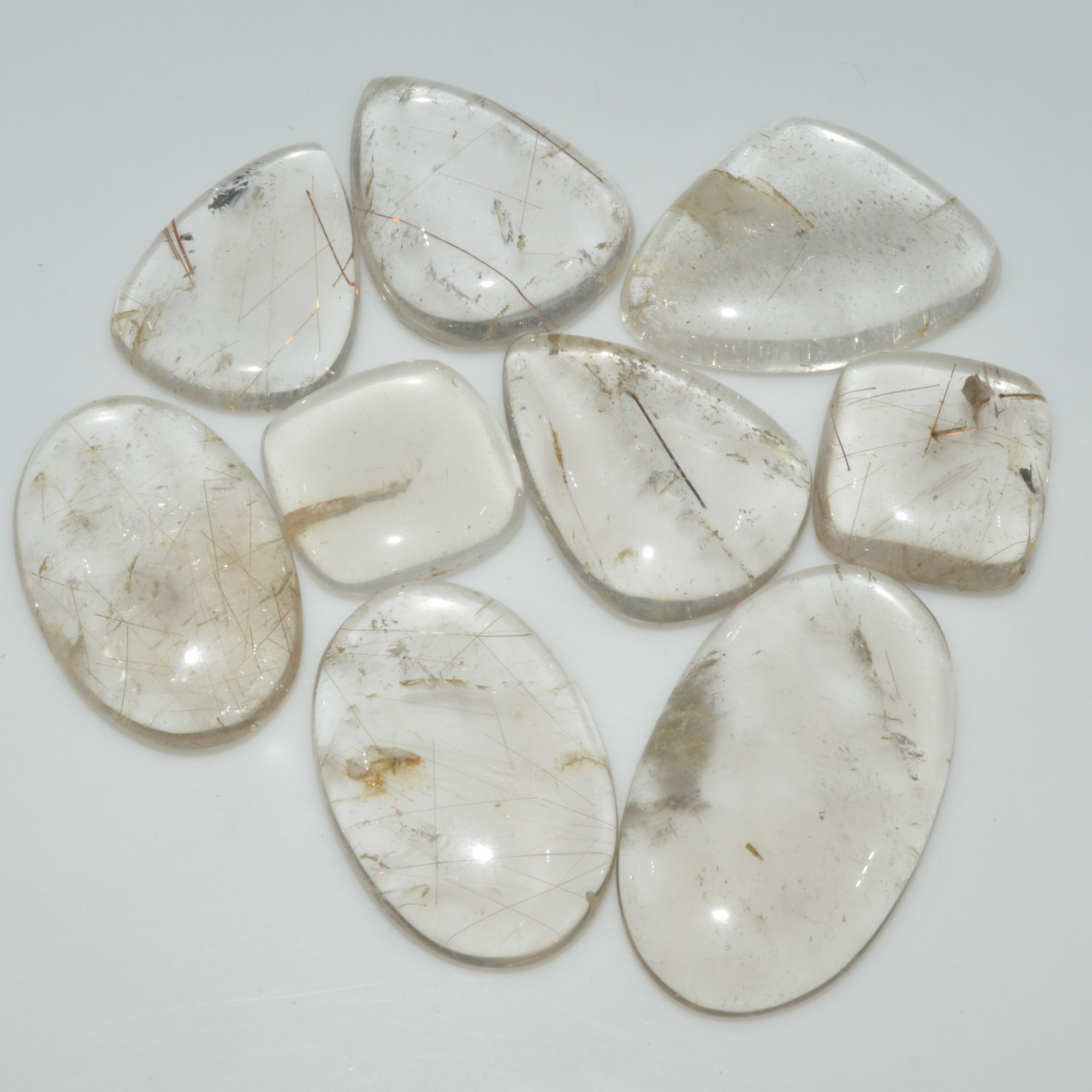 9 Pcs 387 Cts Natural Rutile Quartz Mixed Shape Cabochon Loose Gemstone Lot 40x22 20x20mm 3415