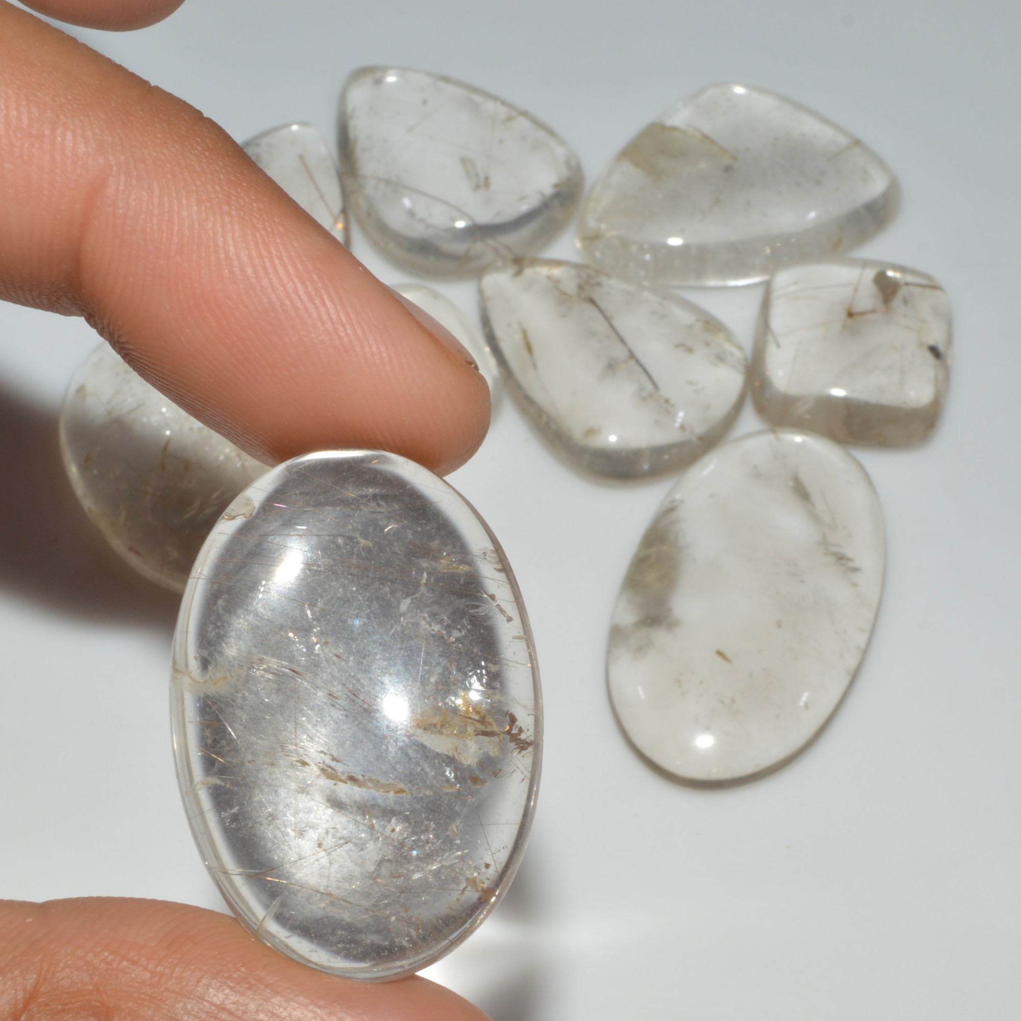 9 Pcs 387 Cts Natural Rutile Quartz Mixed Shape Cabochon Loose Gemstone Lot 40x22 20x20mm 3415