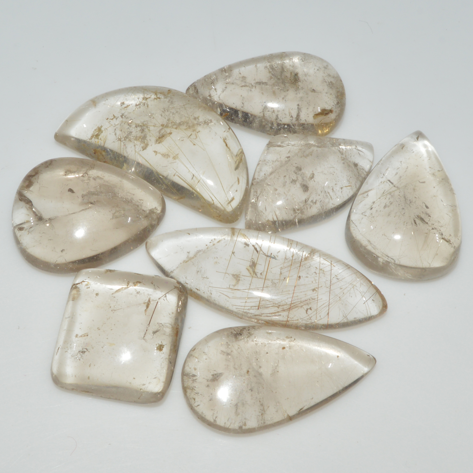 8 Pcs 184 Cts Natural Rutile Quartz Mixed Shape Cabochon Loose Gemstone Lot 35x12 16x15mm 3416
