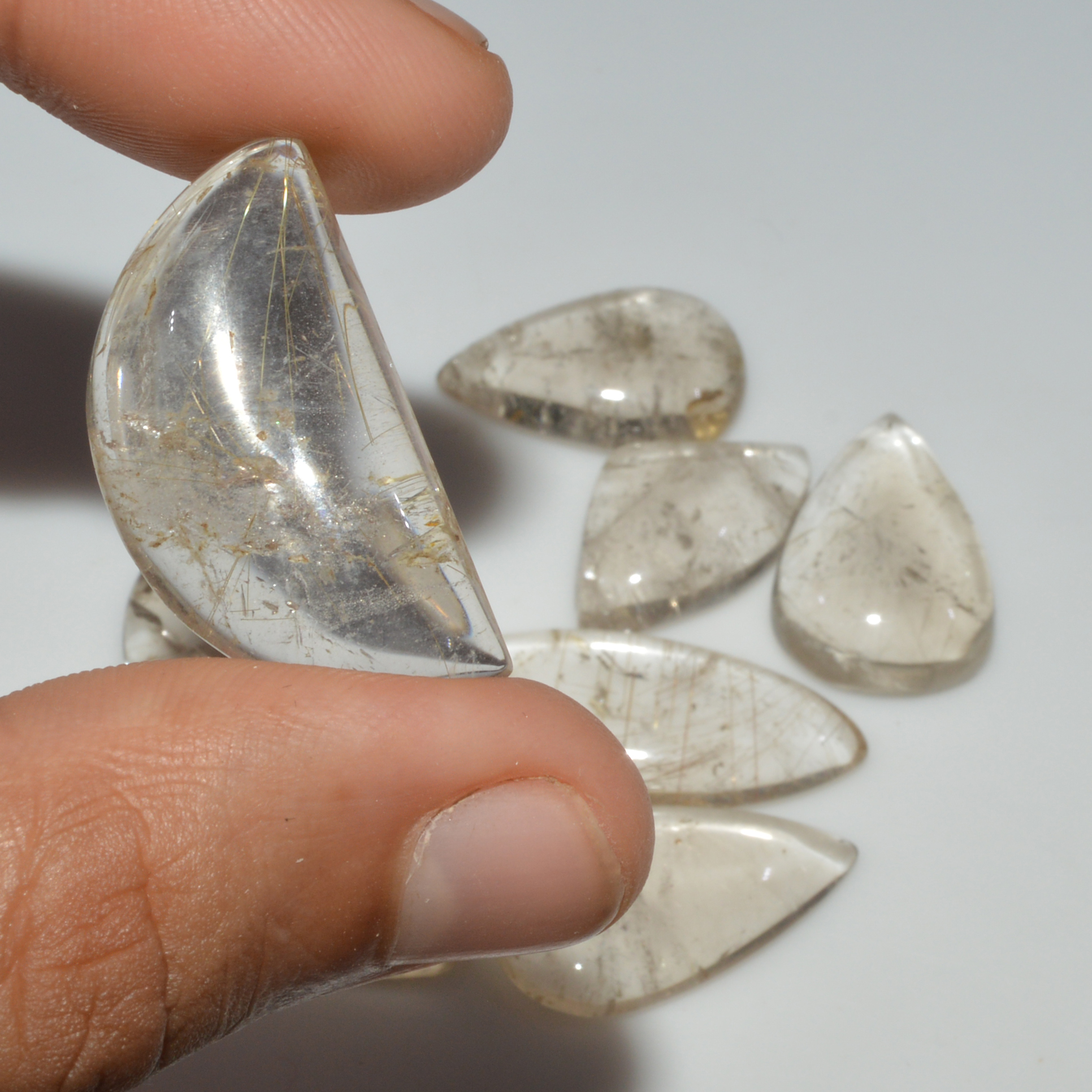 8 Pcs 184 Cts Natural Rutile Quartz Mixed Shape Cabochon Loose Gemstone Lot 35x12 16x15mm 3416