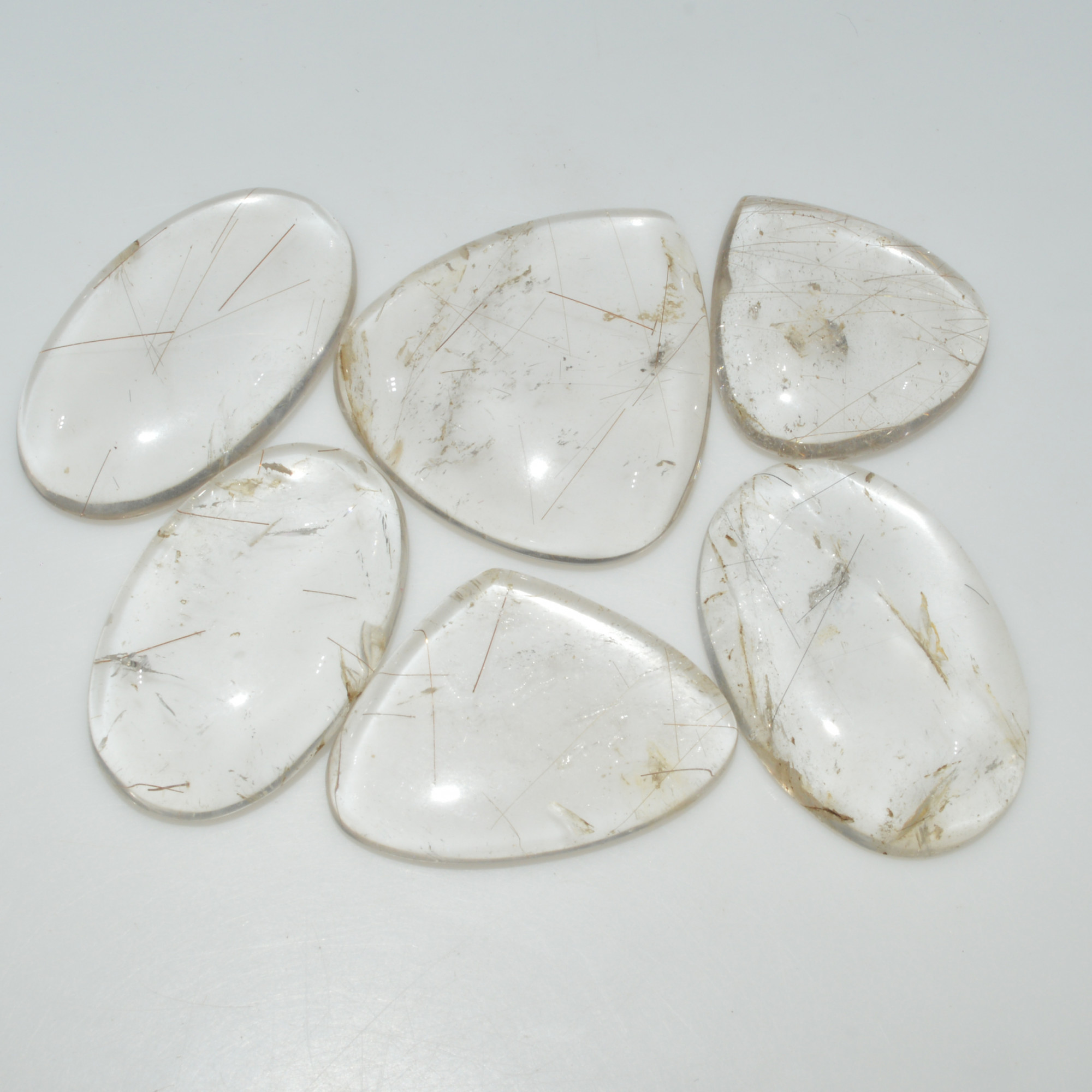 6 Pcs 317 Cts Natural Rutile Quartz Mixed Shape Cabochon Loose Gemstone Lot 36x32 26x25mm 3417