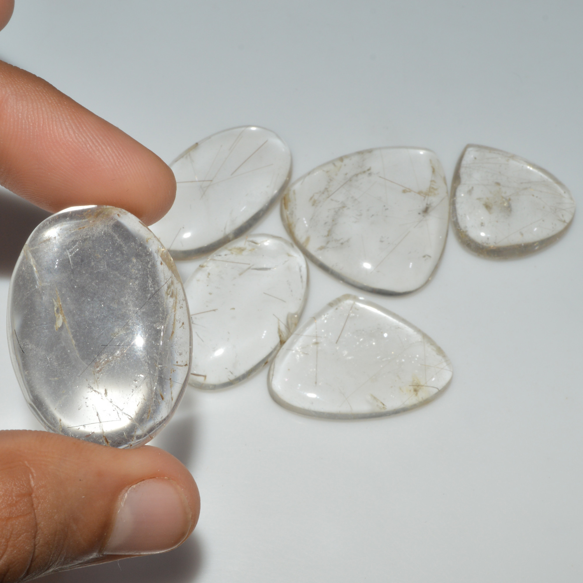 6 Pcs 317 Cts Natural Rutile Quartz Mixed Shape Cabochon Loose Gemstone Lot 36x32 26x25mm 3417