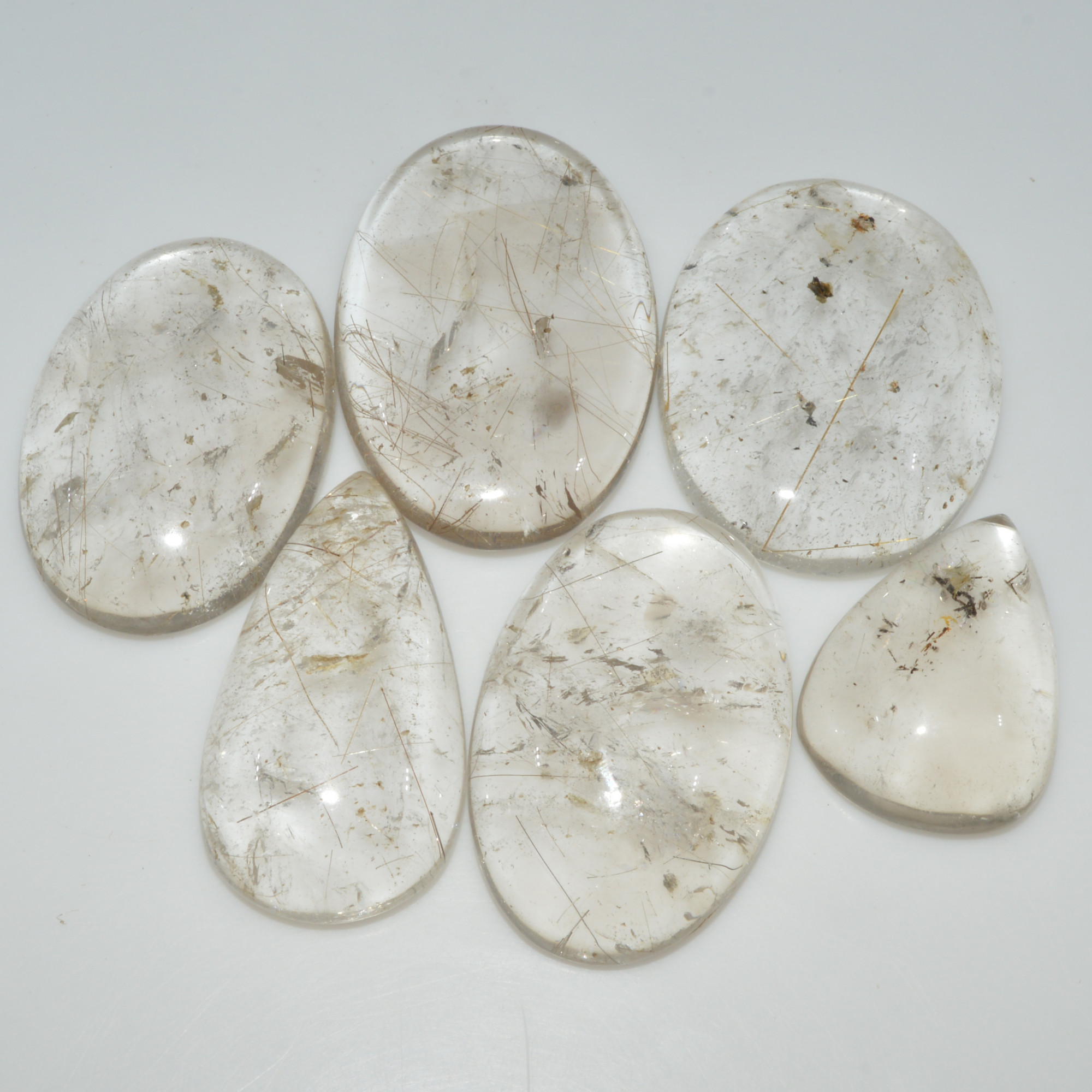 6 Pcs 501 Cts Natural Rutile Quartz Mixed Shape Cabochon Loose Gemstone Lot 45x28 30x20mm 3418