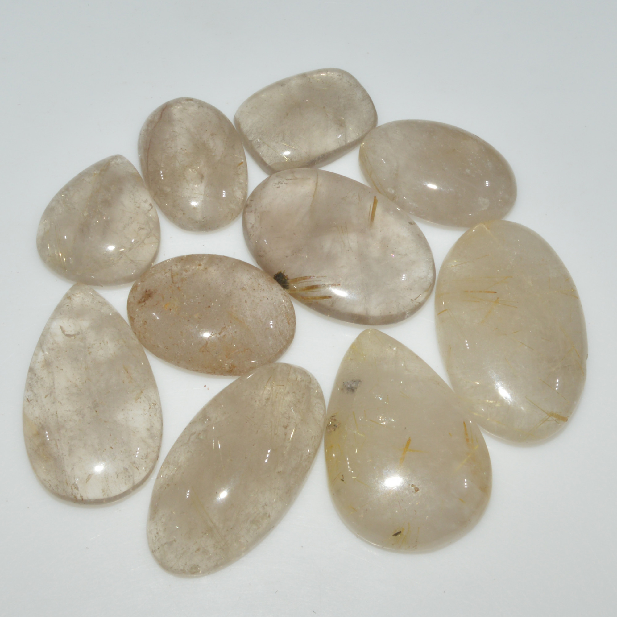 10 Pcs 217 Cts Natural Rutile Quartz Mixed Shape Cabochon Loose Gemstone Lot 30x17 18x15mm 3420