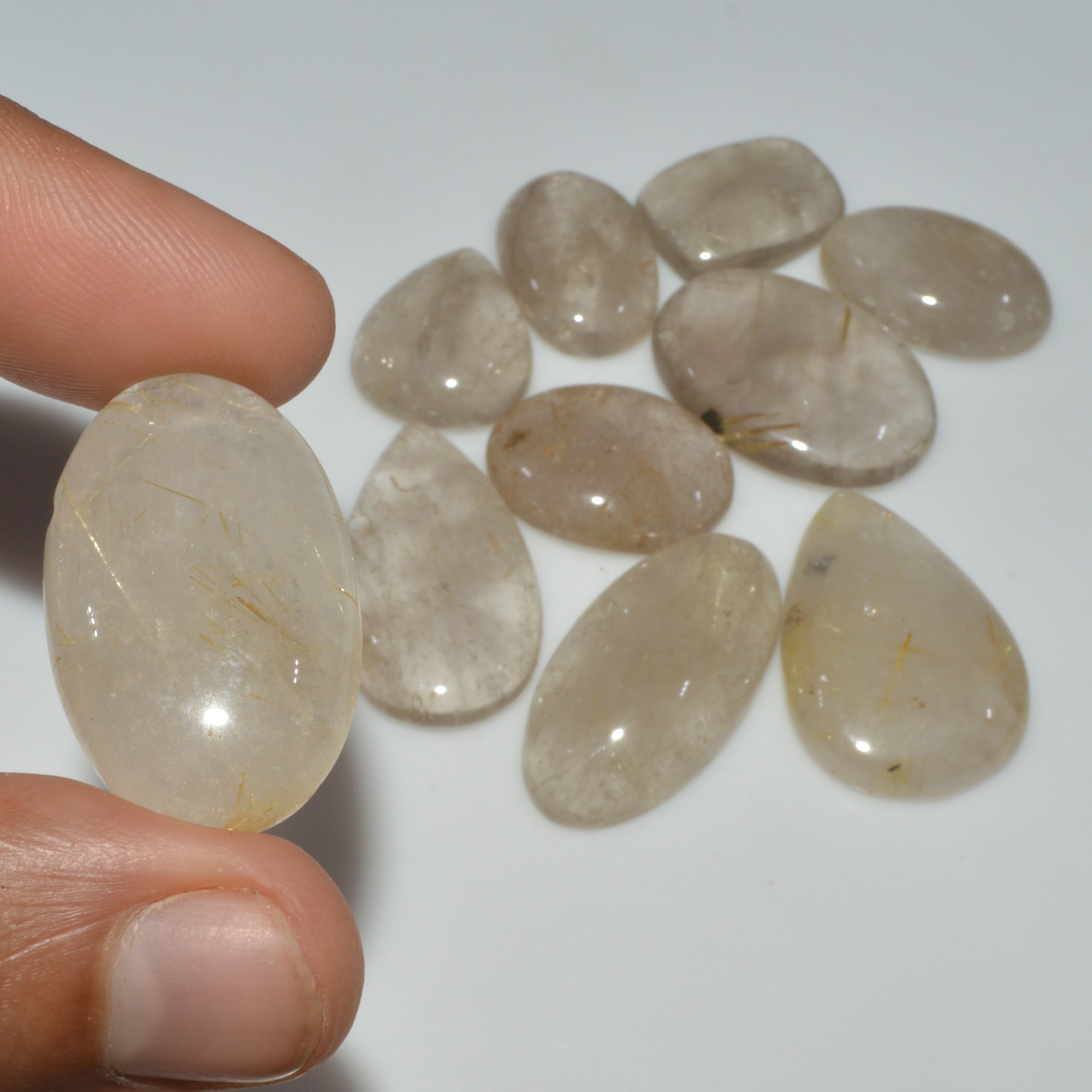 10 Pcs 217 Cts Natural Rutile Quartz Mixed Shape Cabochon Loose Gemstone Lot 30x17 18x15mm 3420
