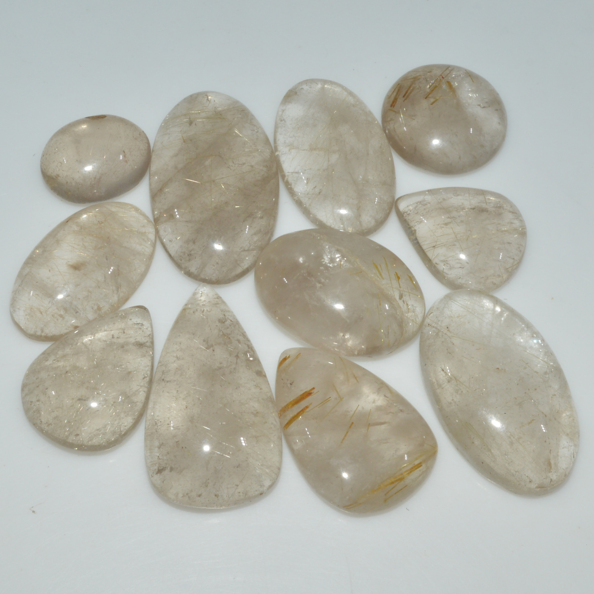 11 Pcs 230 Cts Natural Rutile Quartz Mixed Shape Cabochon Loose Gemstone Lot 30x15 14x10mm 3423
