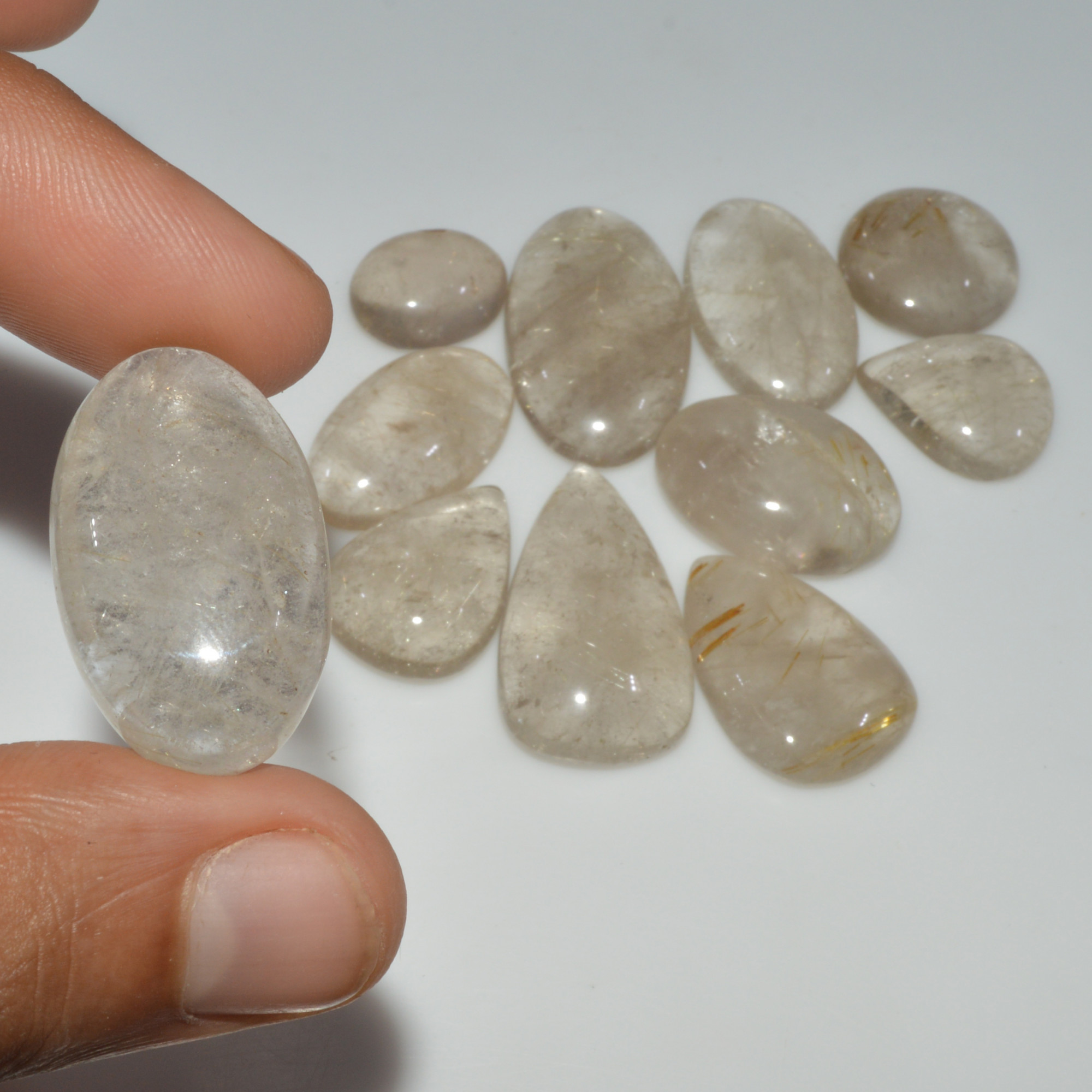 11 Pcs 230 Cts Natural Rutile Quartz Mixed Shape Cabochon Loose Gemstone Lot 30x15 14x10mm 3423