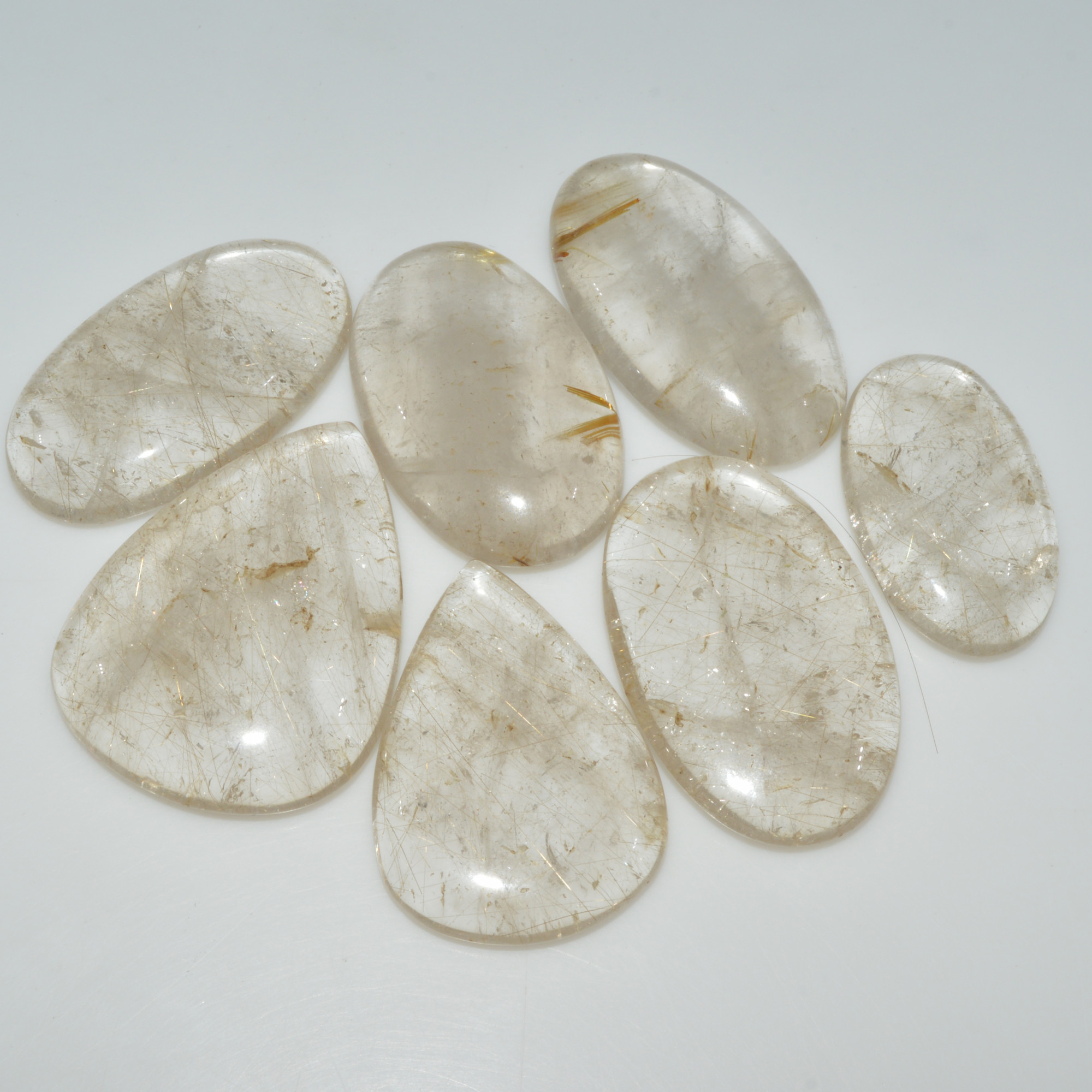 7 Pcs 426 Cts Natural Rutile Quartz Mixed Shape Cabochon Loose Gemstone Lot 40x30 31x19mm 3425