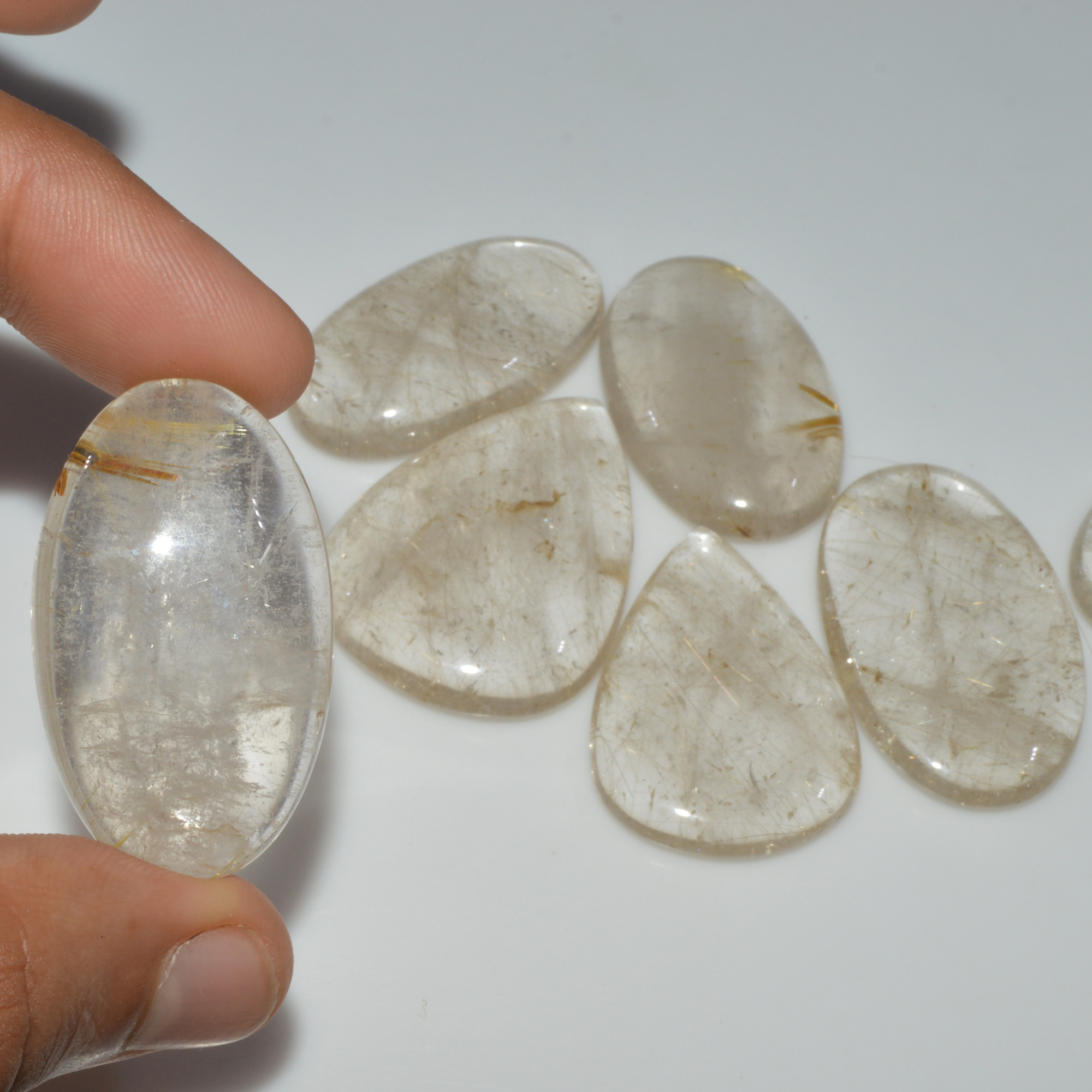 7 Pcs 426 Cts Natural Rutile Quartz Mixed Shape Cabochon Loose Gemstone Lot 40x30 31x19mm 3425