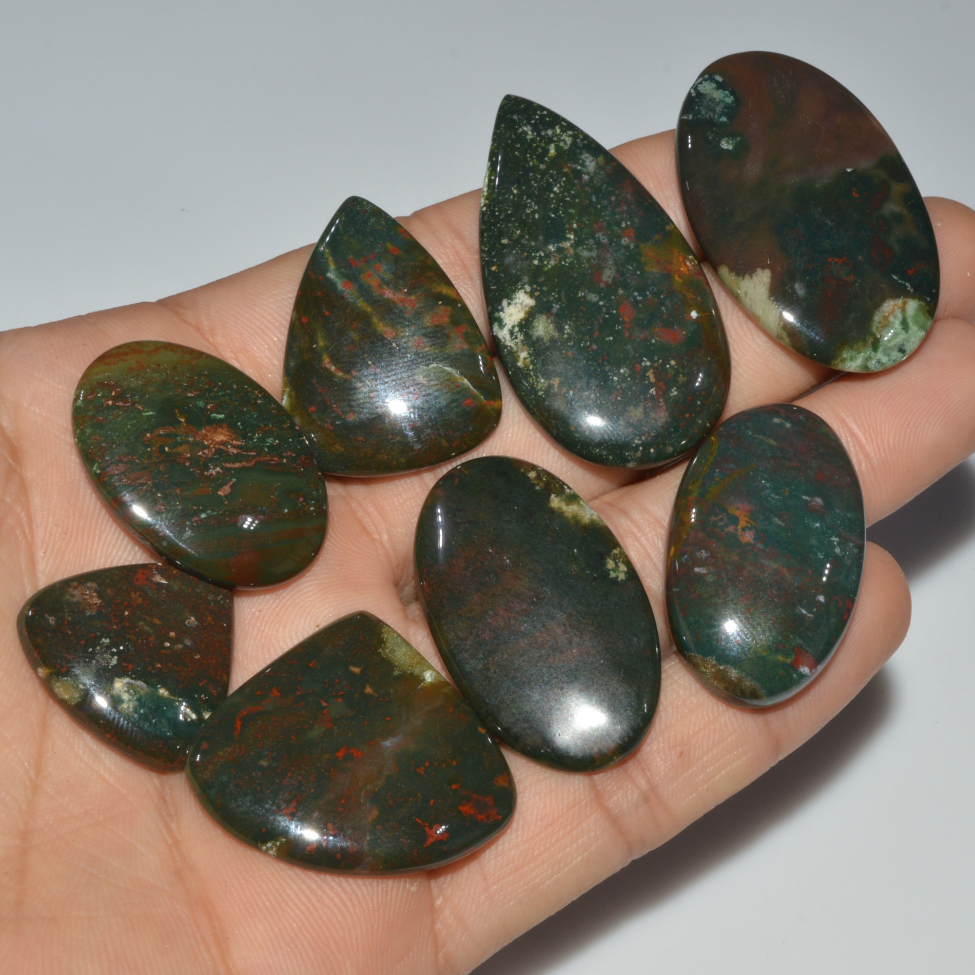 8 Pcs 282 Cts Natural Bloodstone Cabochon Mixed Shapes Gemstone Lot Handmade Craft Supplies For Jewelry Making 45x23 21x20mm 3426