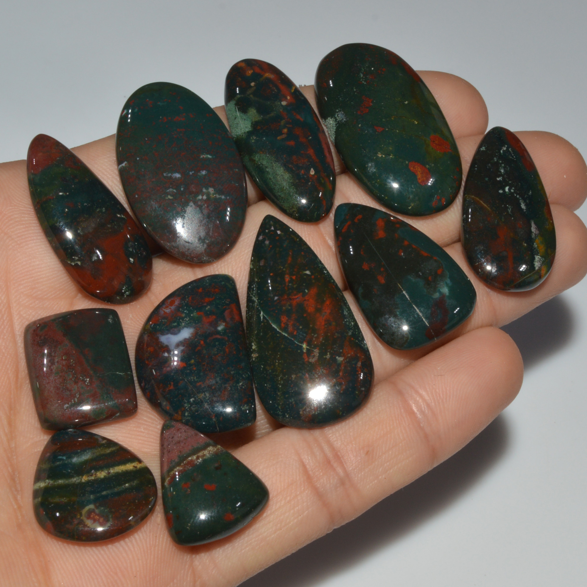 11 Pcs 240 Cts Natural Bloodstone Cabochon Mixed Shapes Gemstone Lot Handmade Craft Supplies For Jewelry Making 36x15 19x14mm 3427