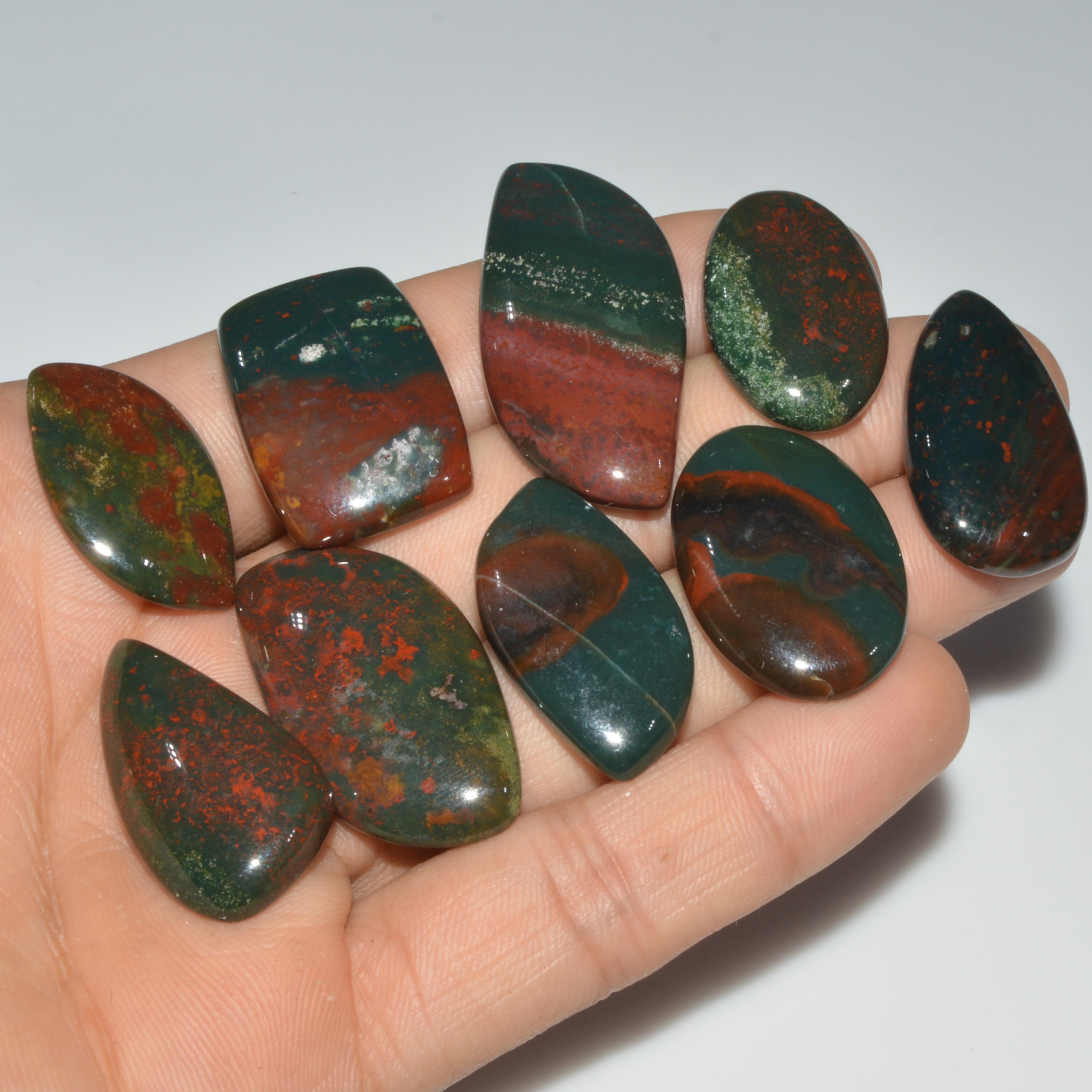 9 Pcs 244 Cts Natural Bloodstone Cabochon Mixed Shapes Gemstone Lot Handmade Craft Supplies For Jewelry Making 36x19 25x15mm 3428