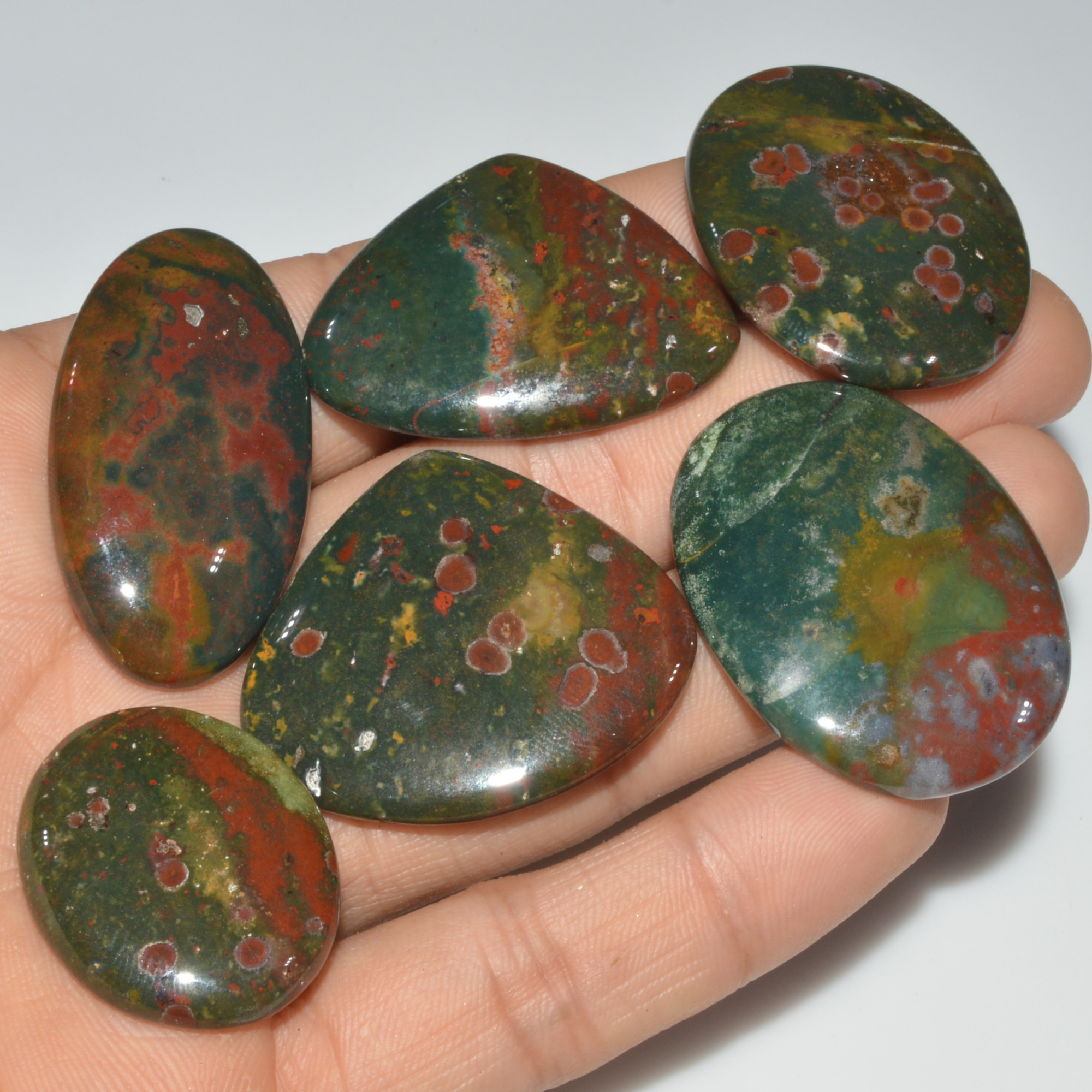 6 Pcs 283 Cts Natural Bloodstone Cabochon Mixed Shapes Gemstone Lot Handmade Craft Supplies For Jewelry Making 38x28 27x22mm 3429