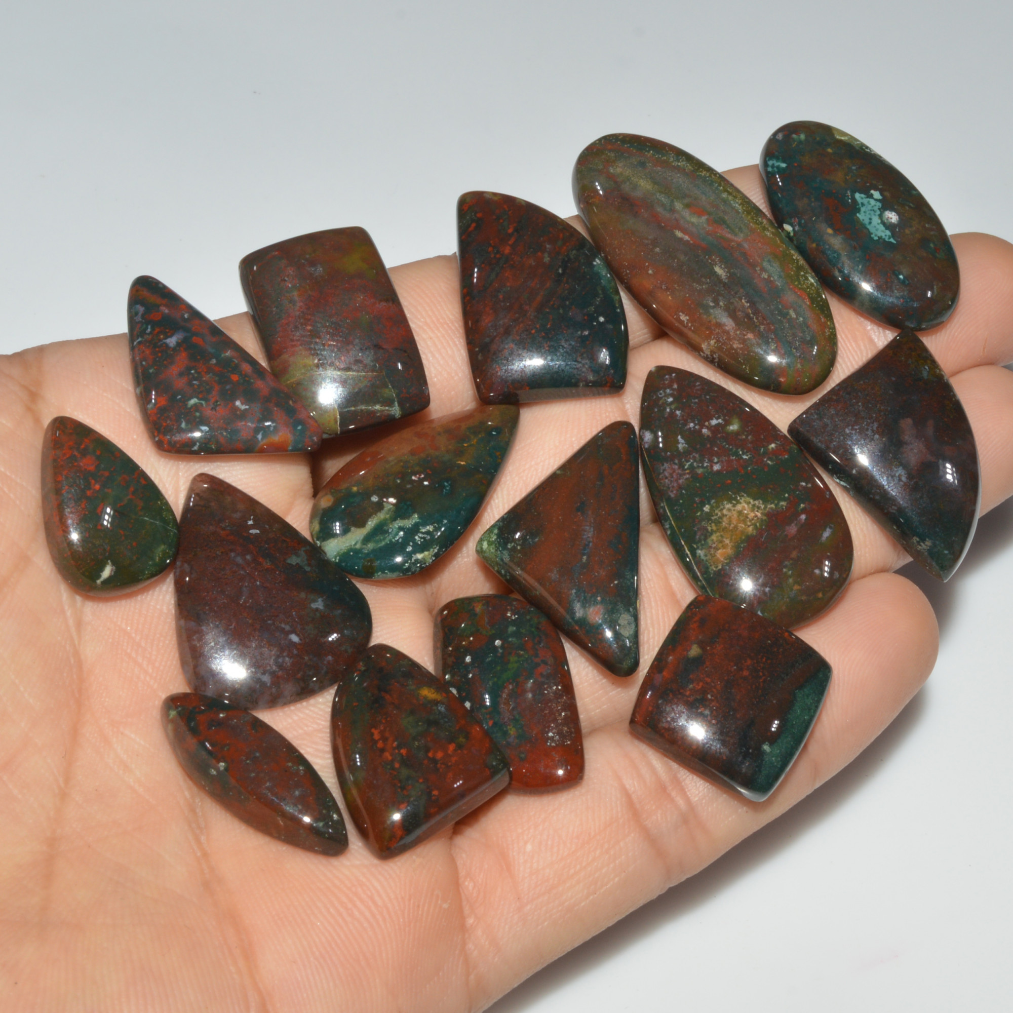 15 Pcs 299 Cts Natural Bloodstone Cabochon Mixed Shapes Gemstone Lot Handmade Craft Supplies For Jewelry Making 38x16 17x10mm 3430