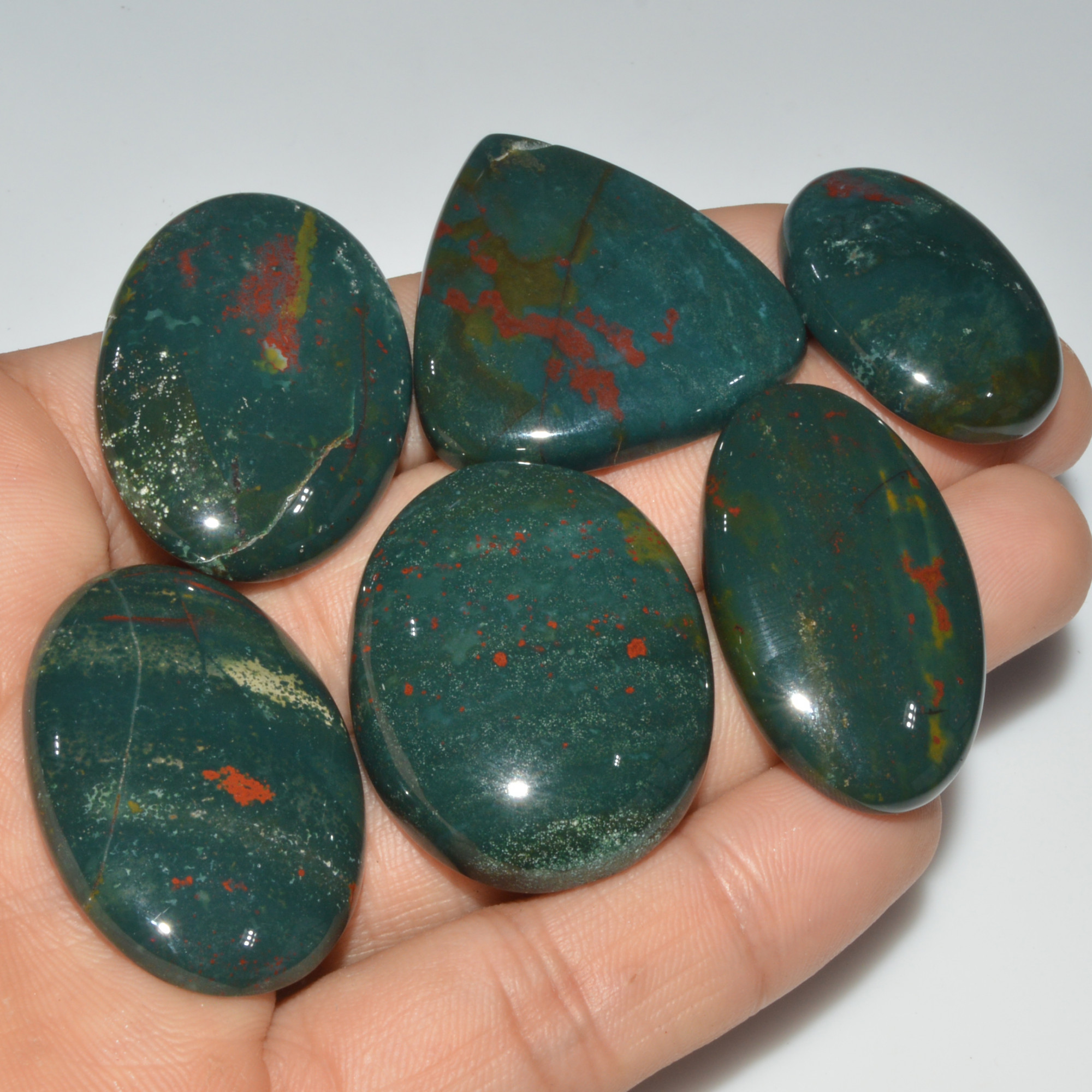 6 Pcs 337 Cts Natural Bloodstone Cabochon Mixed Shapes Gemstone Lot Handmade Craft Supplies For Jewelry Making 37x24 28x20mm 3431
