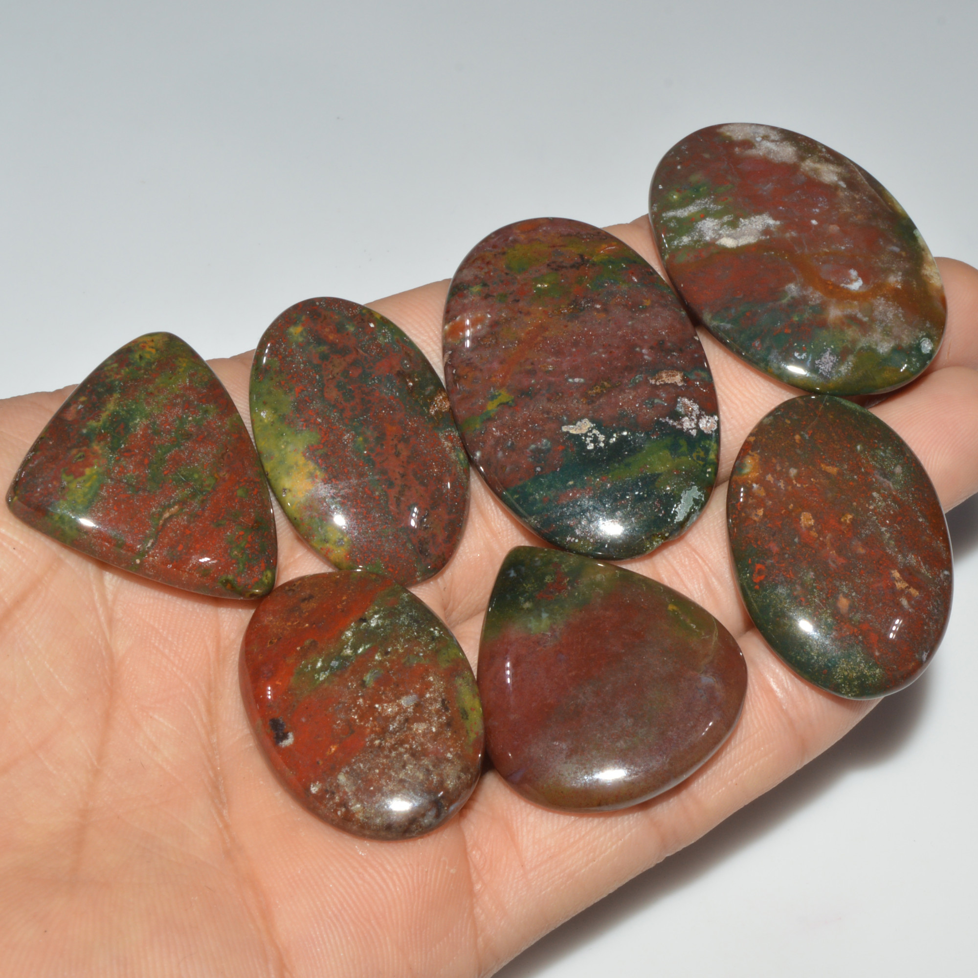 7 Pcs 358 Cts Natural Bloodstone Cabochon Mixed Shapes Gemstone Lot Handmade Craft Supplies For Jewelry Making 45x30 34x28mm 3432