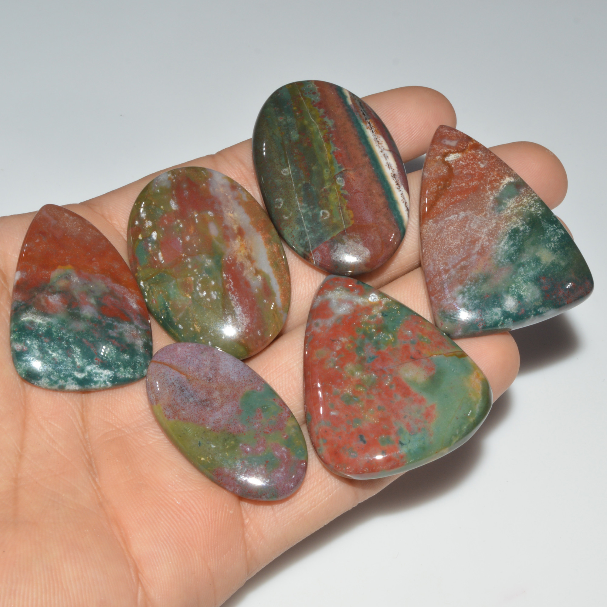 6 Pcs 353 Cts Natural Bloodstone Cabochon Mixed Shapes Gemstone Lot Handmade Craft Supplies For Jewelry Making45x30 35x25mm 3433