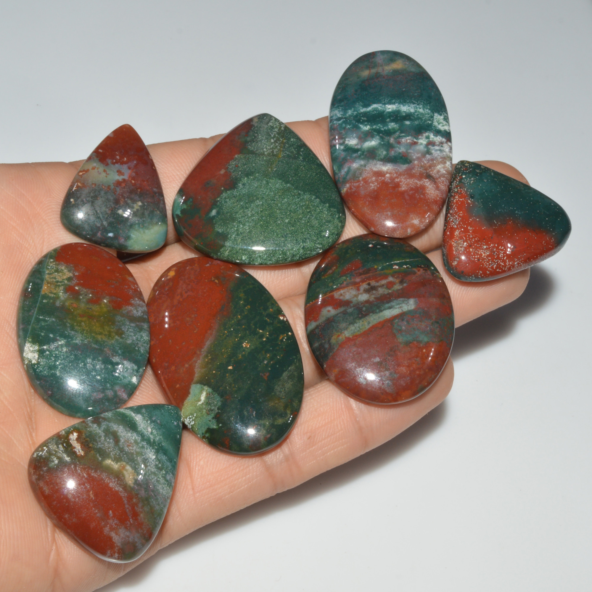 8 Pcs 410 Cts Natural Bloodstone Cabochon Mixed Shapes Gemstone Lot Handmade Craft Supplies For Jewelry Making37x30 25x20mm 3434