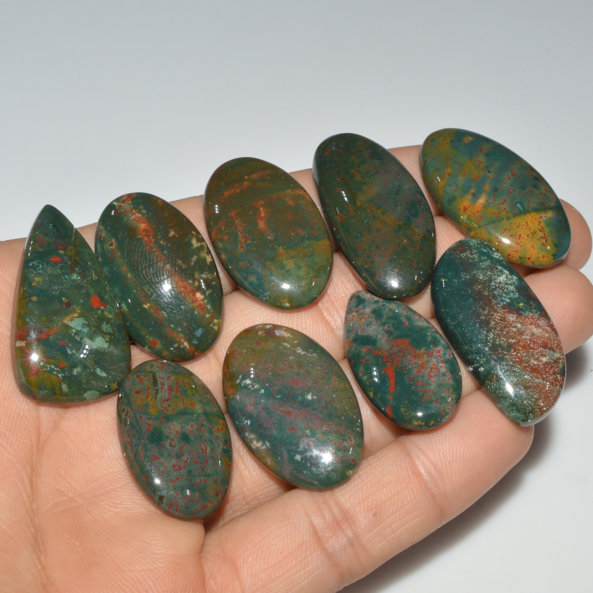 9 Pcs 295 Cts Natural Bloodstone Cabochon Mixed Shapes Gemstone Lot Handmade Craft Supplies For Jewelry Making 35x15 27x17mm 3435