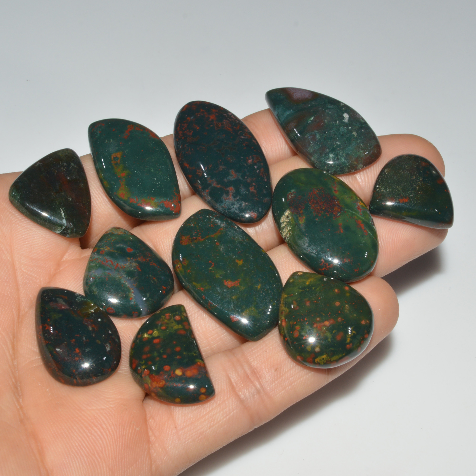 11 Pcs 265 Cts Natural Bloodstone Cabochon Mixed Shapes Gemstone Lot Handmade Craft Supplies For Jewelry Making 38x17 20x19mm 3436