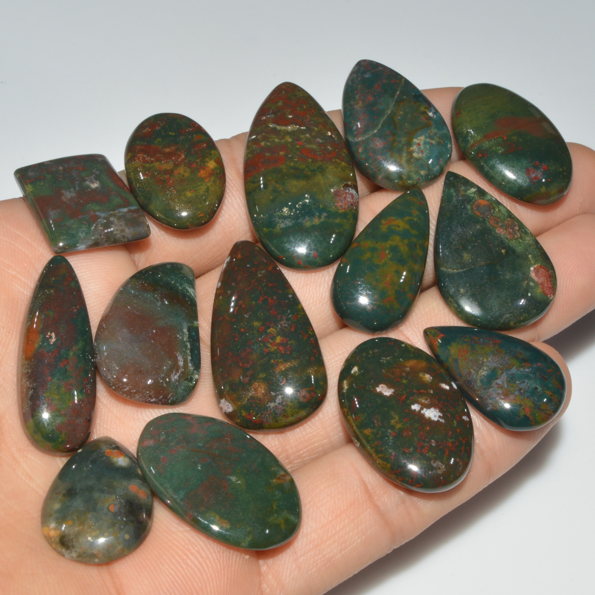 14 Pcs 296 Cts Natural Bloodstone Cabochon Mixed Shapes Gemstone Lot Handmade Craft Supplies For Jewelry Making 35x15 18x14mm 3437