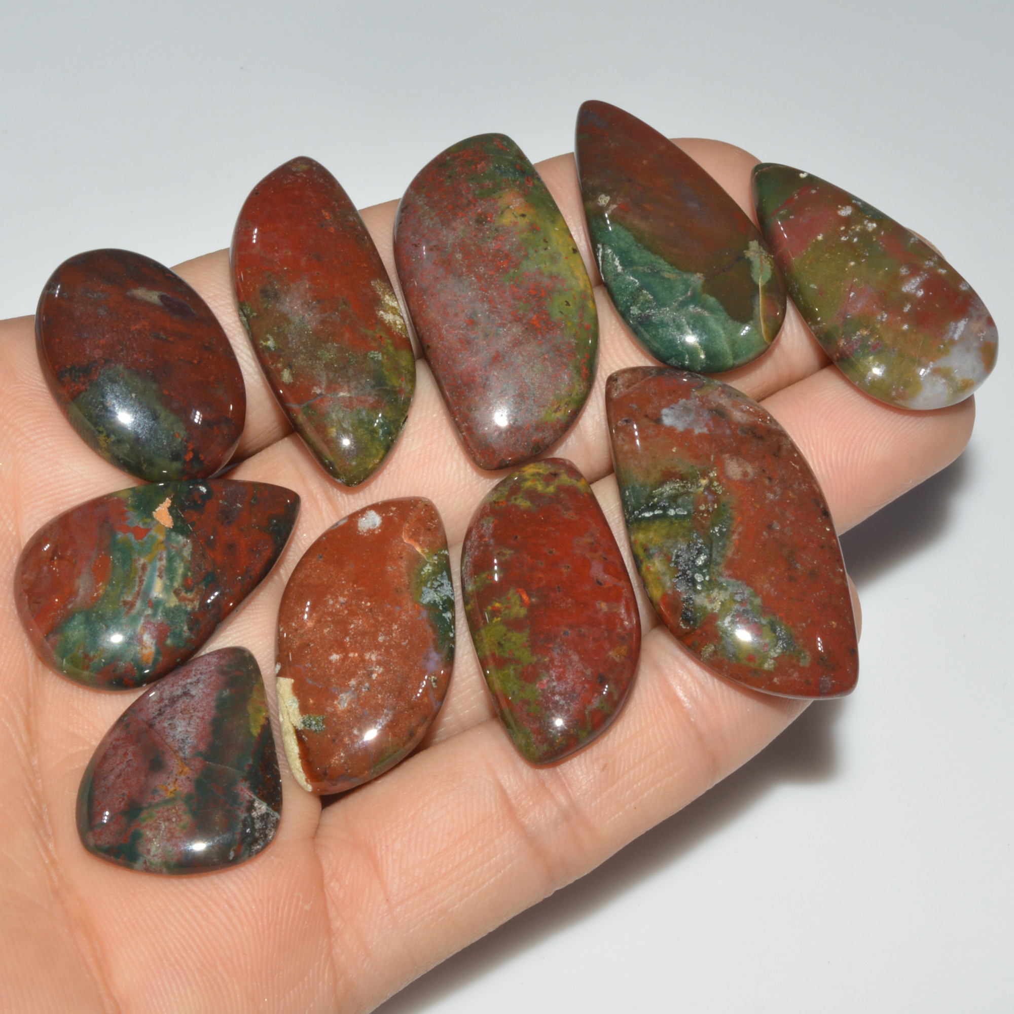 10 Pcs 278 Cts Natural Bloodstone Cabochon Mixed Shapes Gemstone Lot Handmade Craft Supplies For Jewelry Making 37x18 25x17mm 3438