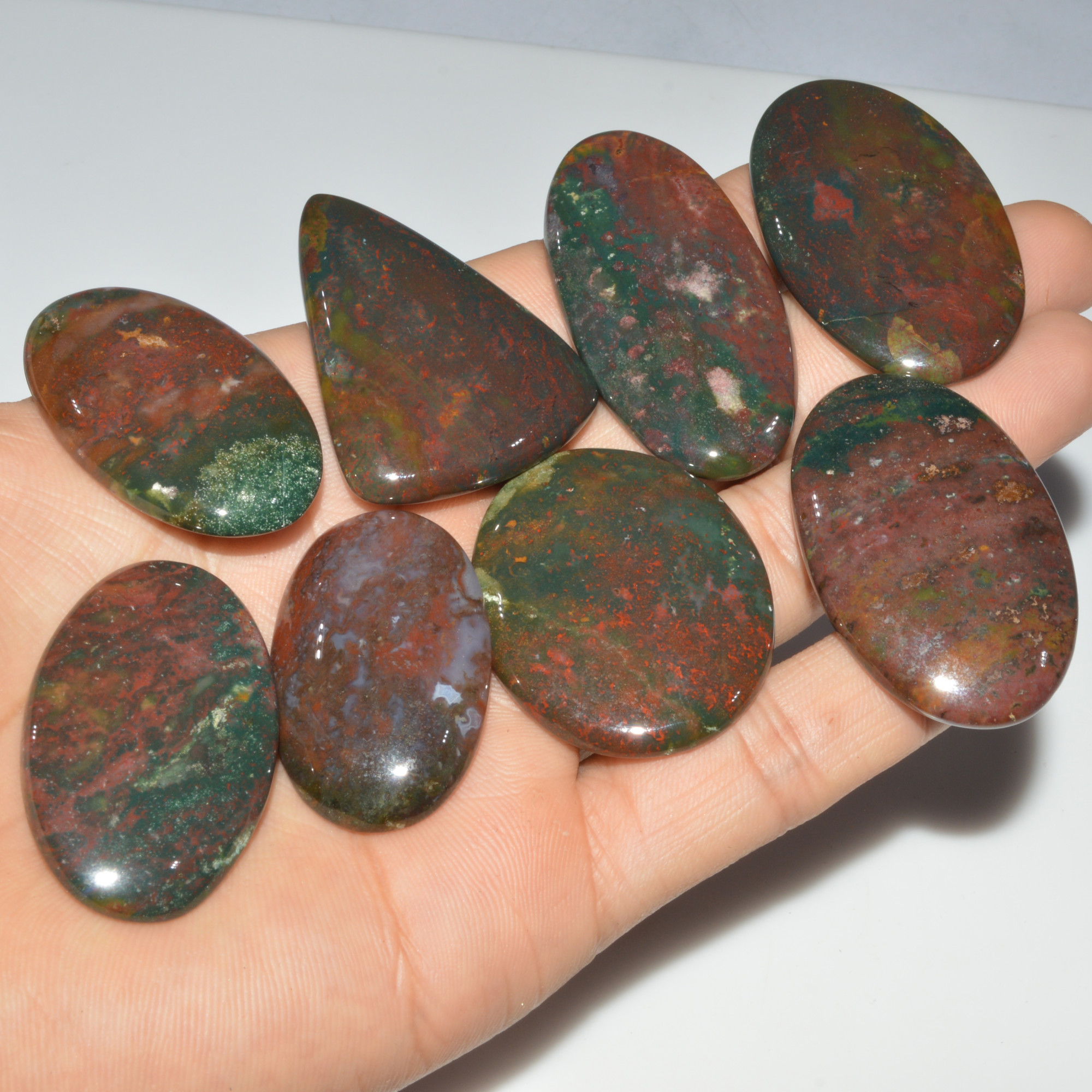 8 Pcs 450 Cts Natural Bloodstone Cabochon Mixed Shapes Gemstone Lot Handmade Craft Supplies For Jewelry Making 48x24 37x21mm 3439