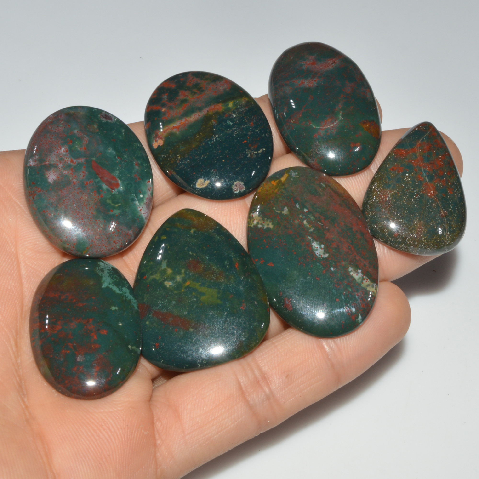 7 Pcs 303 Cts Natural Bloodstone Cabochon Mixed Shapes Gemstone Lot Handmade Craft Supplies For Jewelry Making 38x24 30x20mm 3440