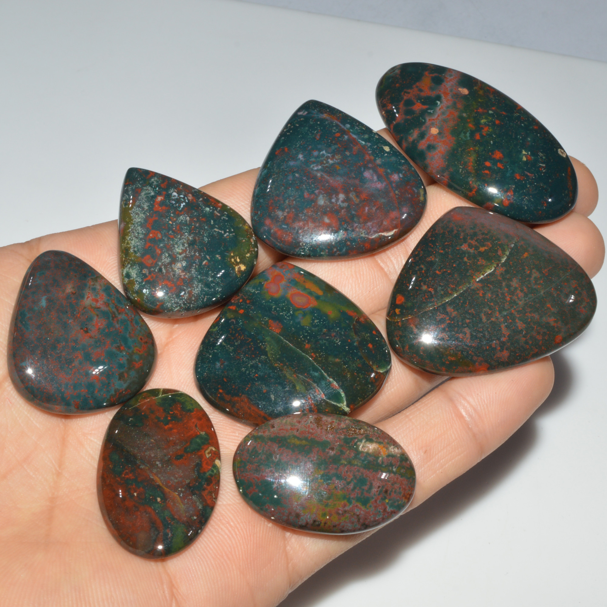 8 Pcs 434 Cts Natural Bloodstone Cabochon Mixed Shapes Gemstone Lot Handmade Craft Supplies For Jewelry Making 49x25 30x25mm 3441