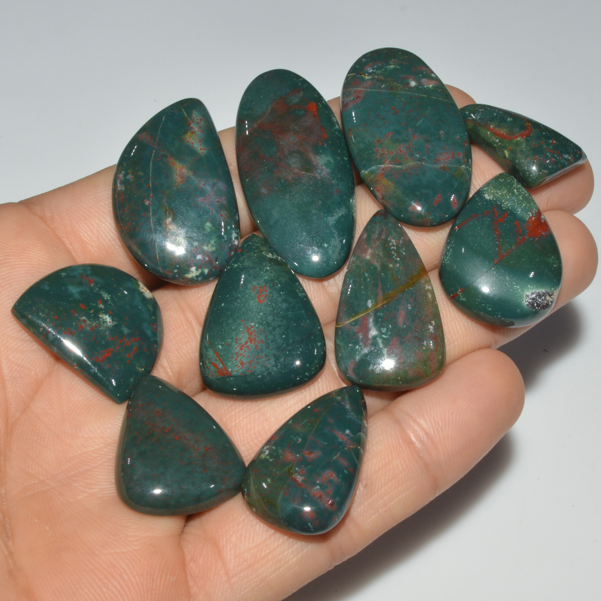 10 Pcs 231 Cts Natural Bloodstone Cabochon Mixed Shapes Gemstone Lot Handmade Craft Supplies For Jewelry Making 37x16 20x11mm 3442