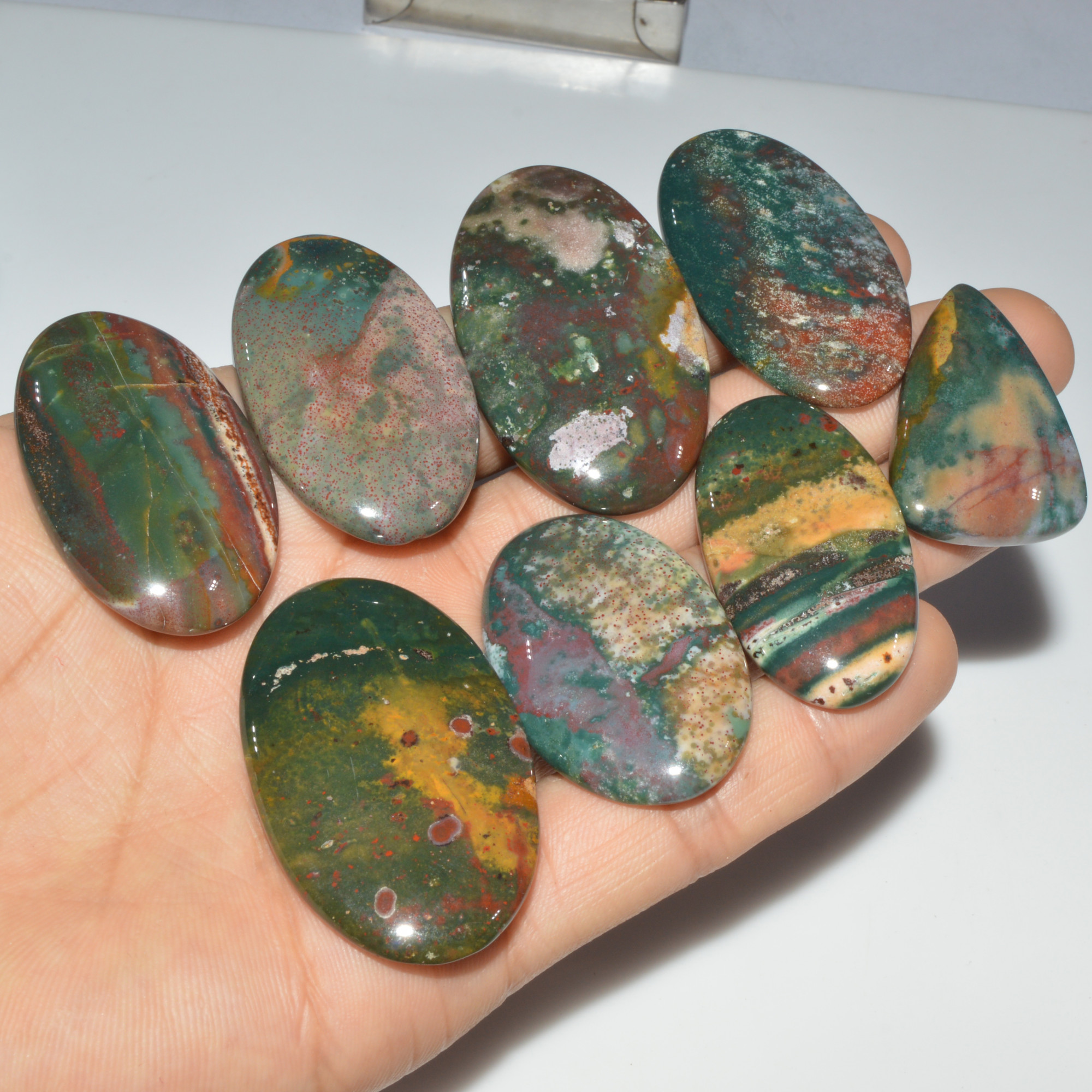 8 Pcs 455 Cts Natural Bloodstone Cabochon Mixed Shapes Gemstone Lot Handmade Craft Supplies For Jewelry Making 48x27 34x21mm 3443